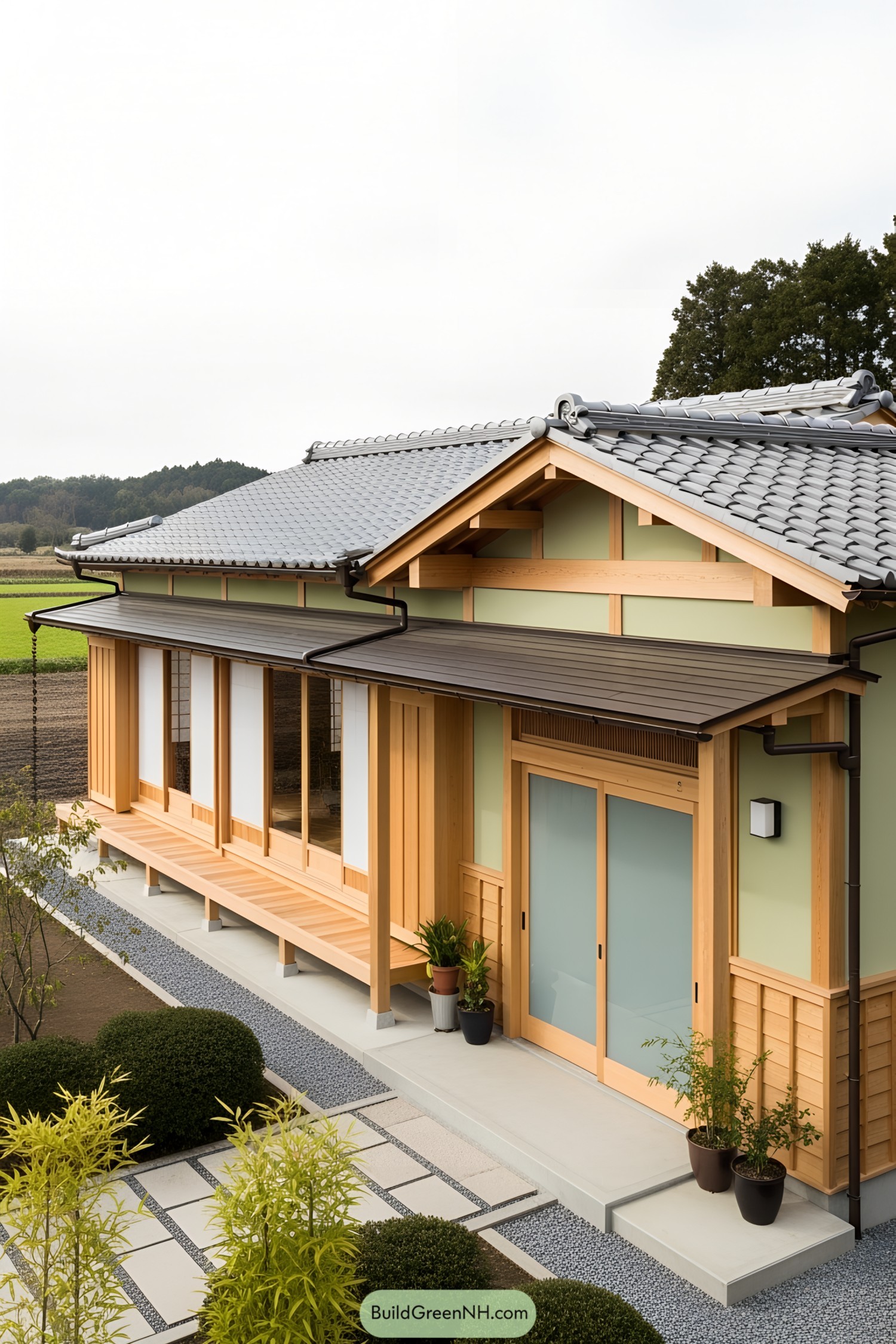 Traditional Japanese farmhouse with a tiled roof