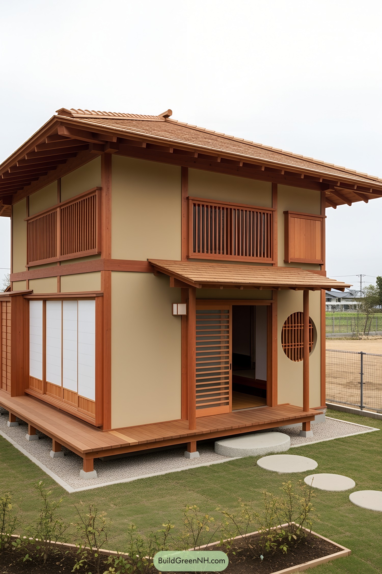 Japanese tea house showcasing traditional wooden architecture