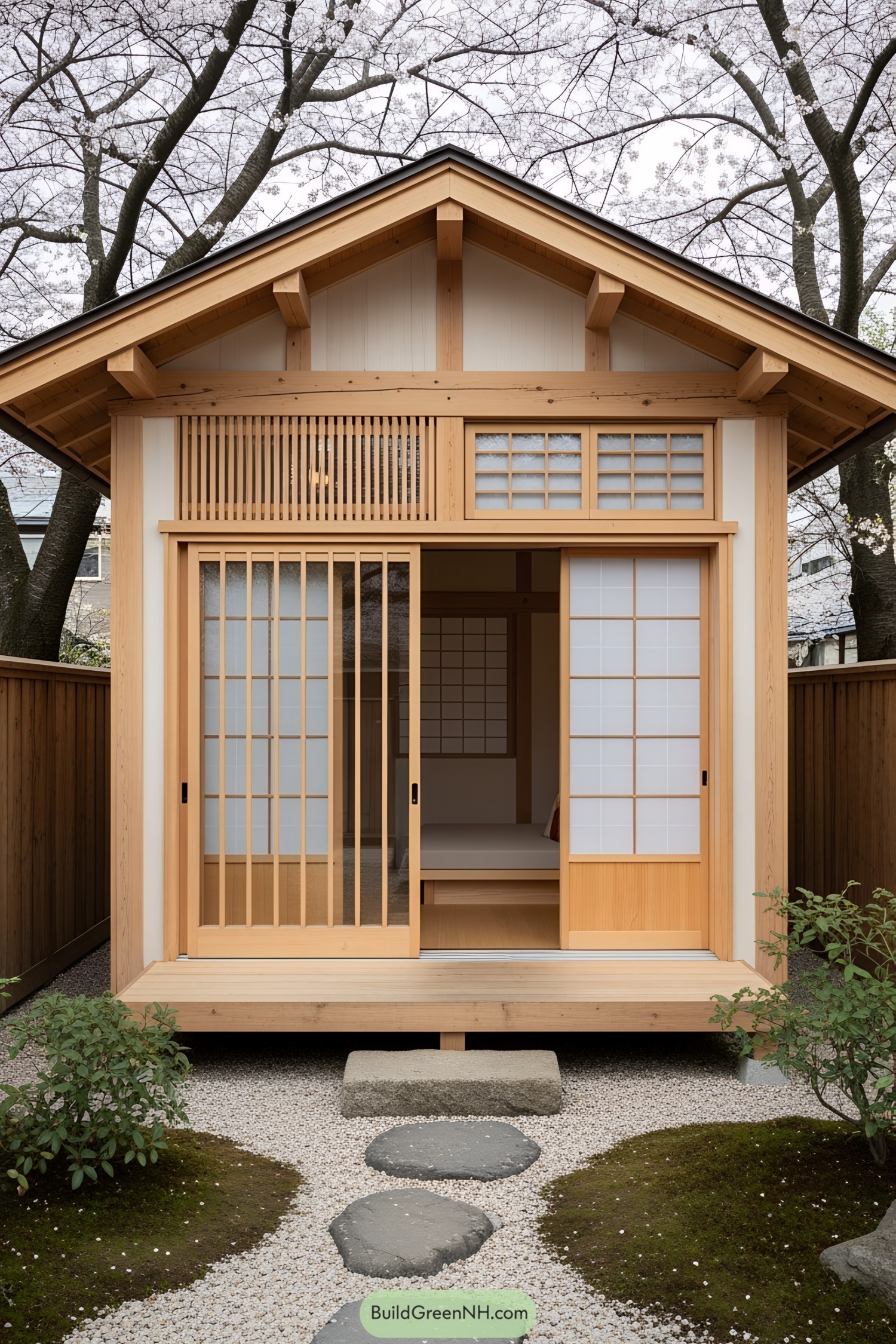 Quaint Japanese tiny house with wooden detailing and sliding doors