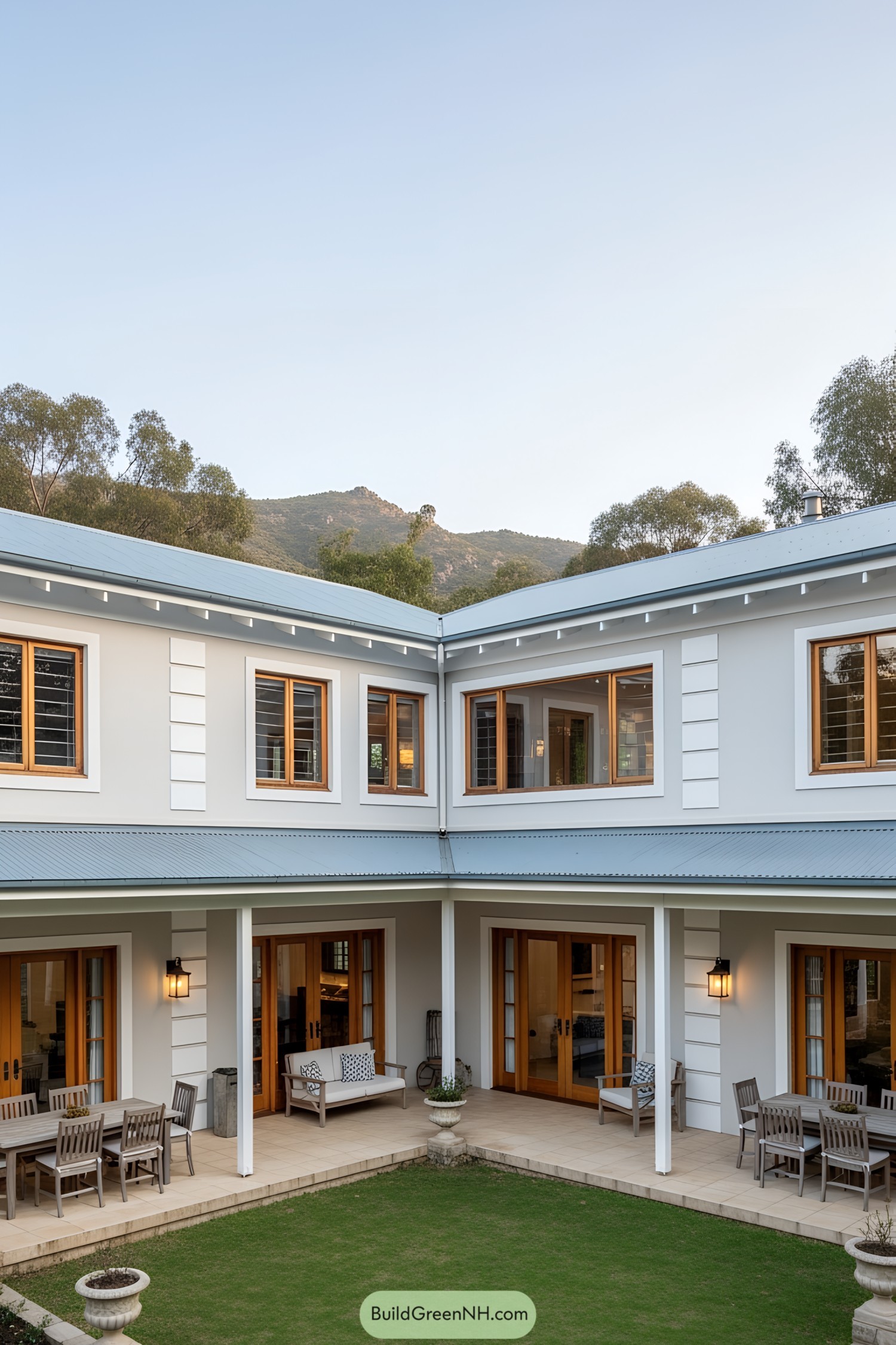 Sleek L-shaped ranch with spacious patio