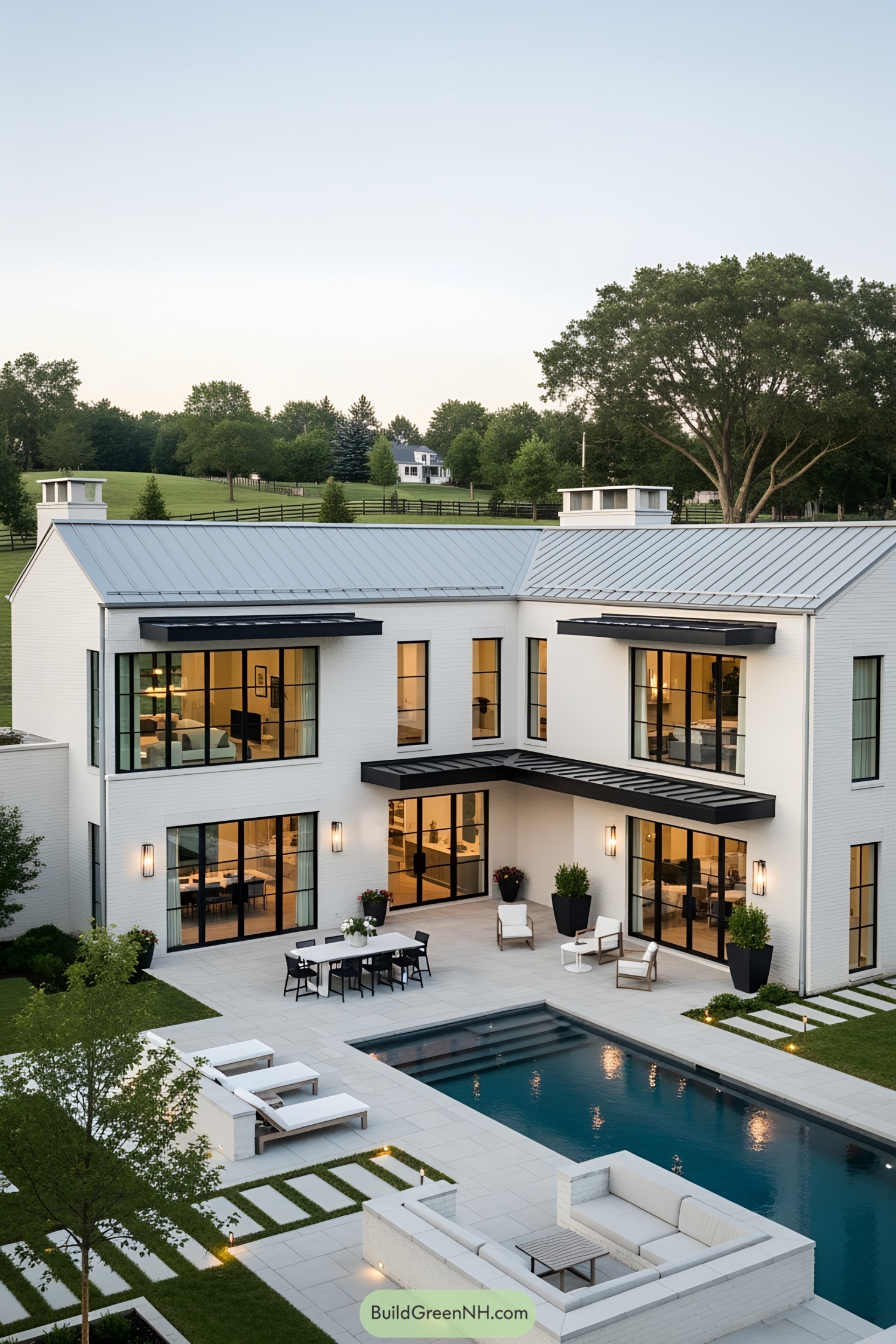 Luxurious L-shaped home with pool and patio