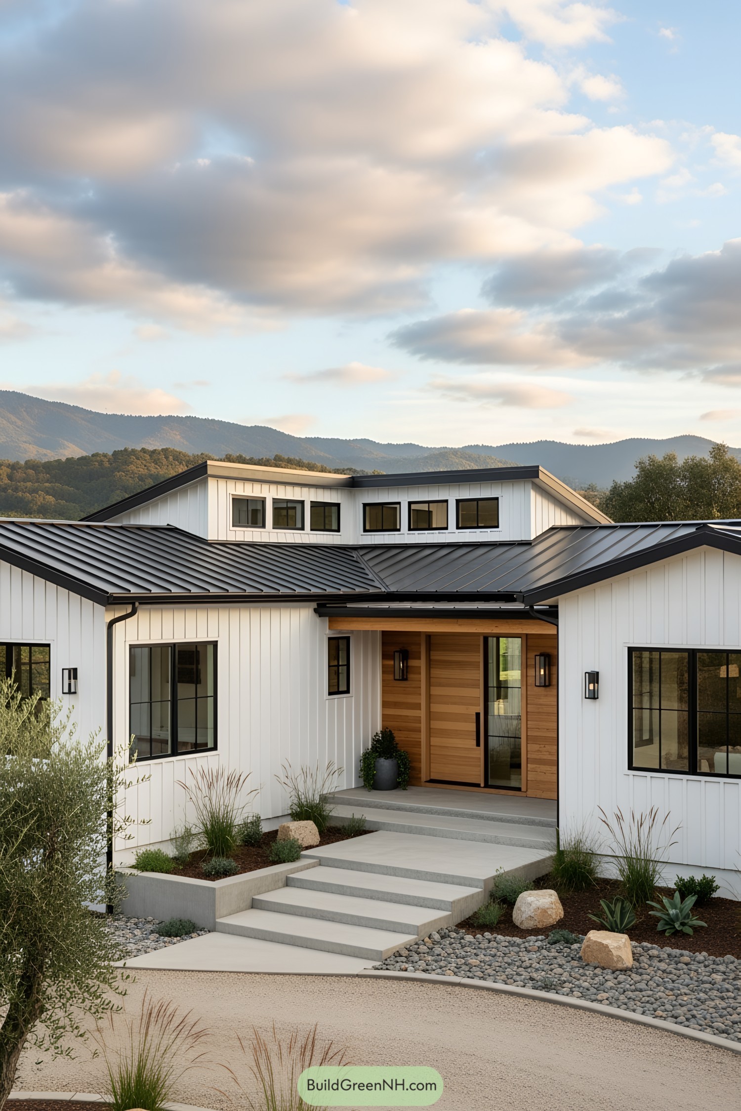 Modern L-Shaped House with Mountain View
