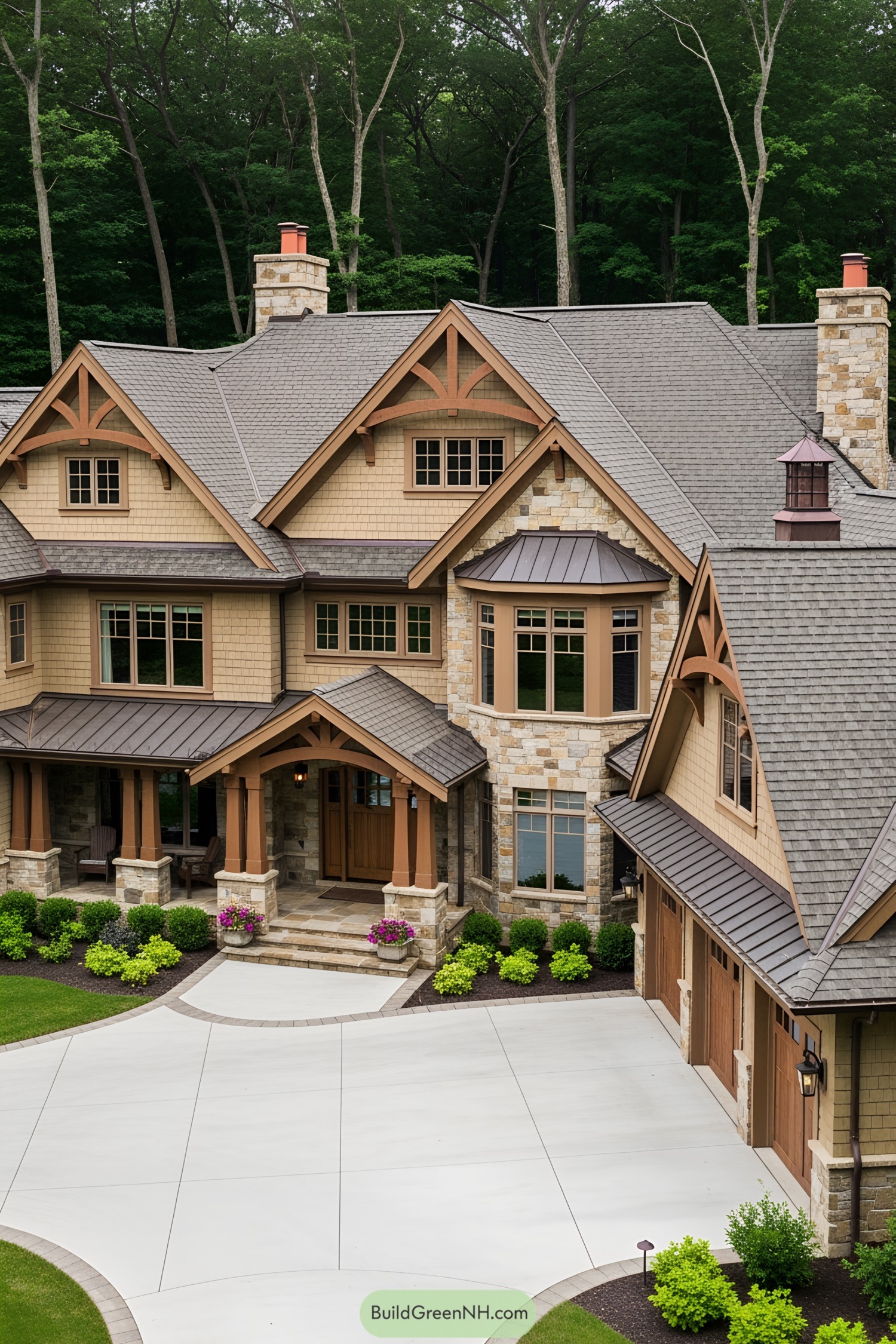 Luxury craftsman house surrounded by trees