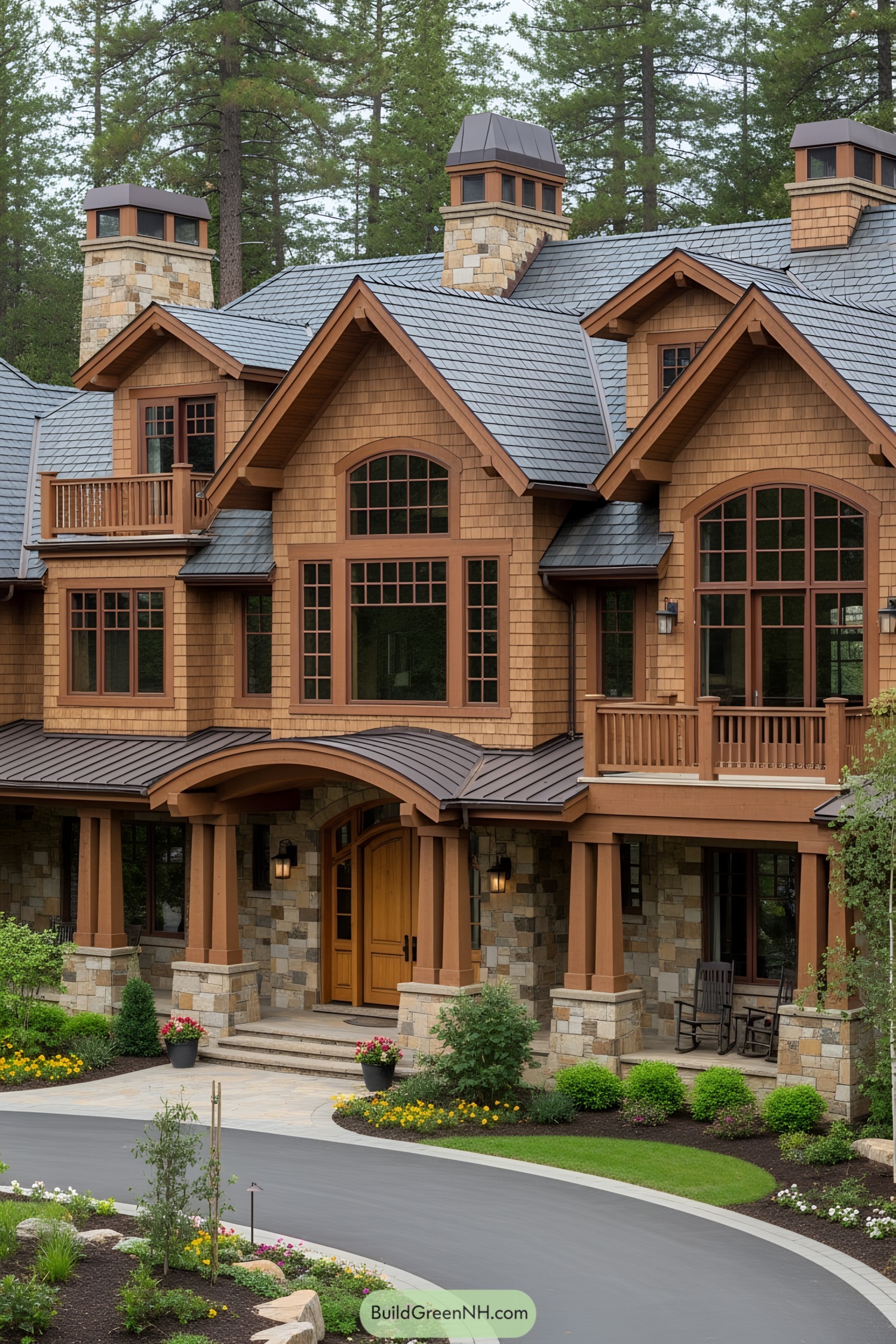 Large craftsman house with stone and wood accents
