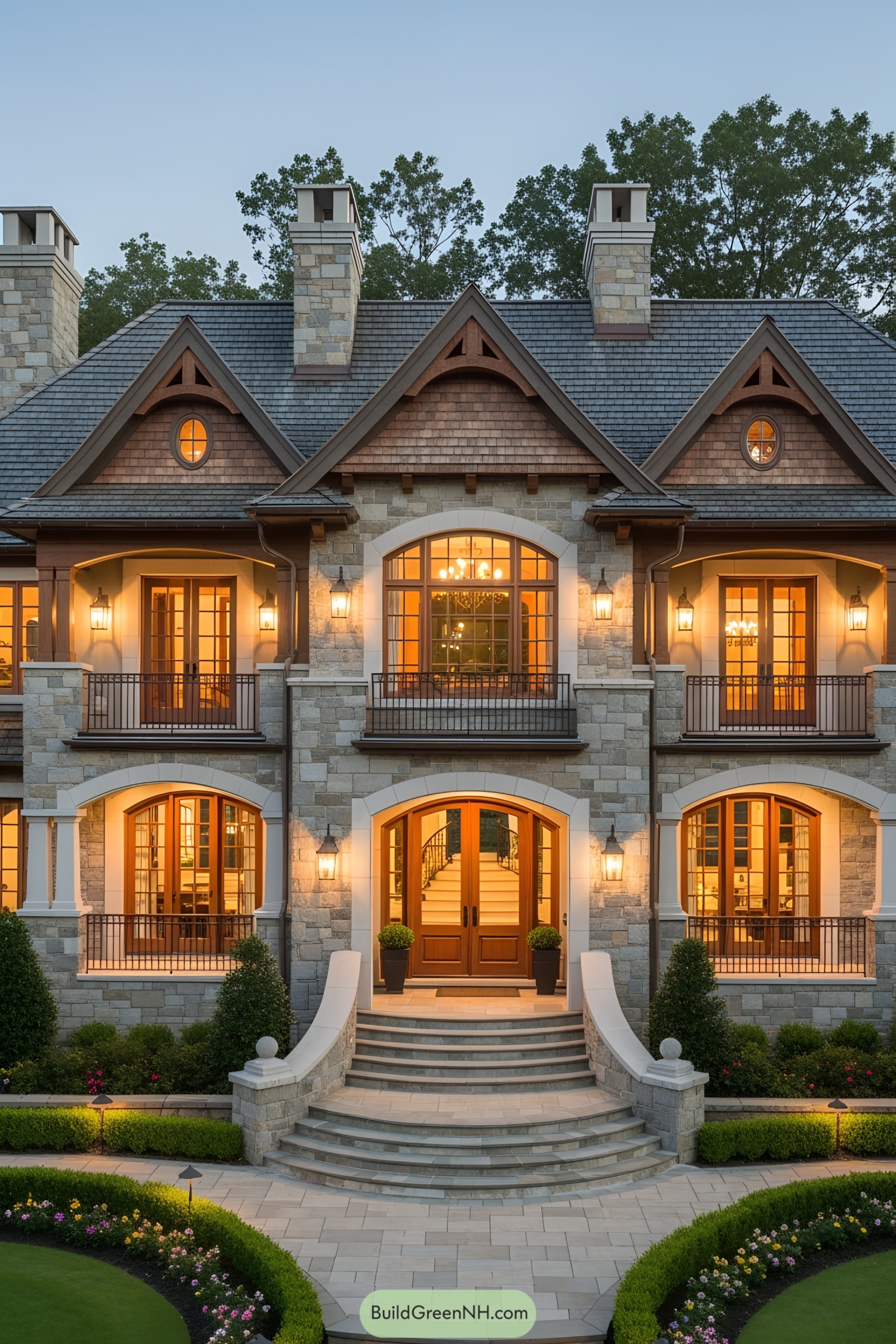 Luxurious Craftsman house with elegant stone facade