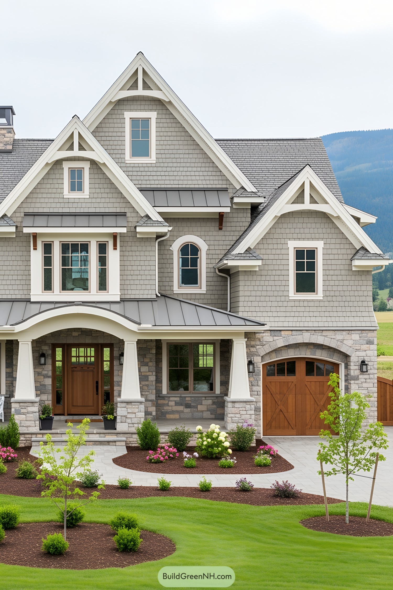 Elegant craftsman house with stone and wood details