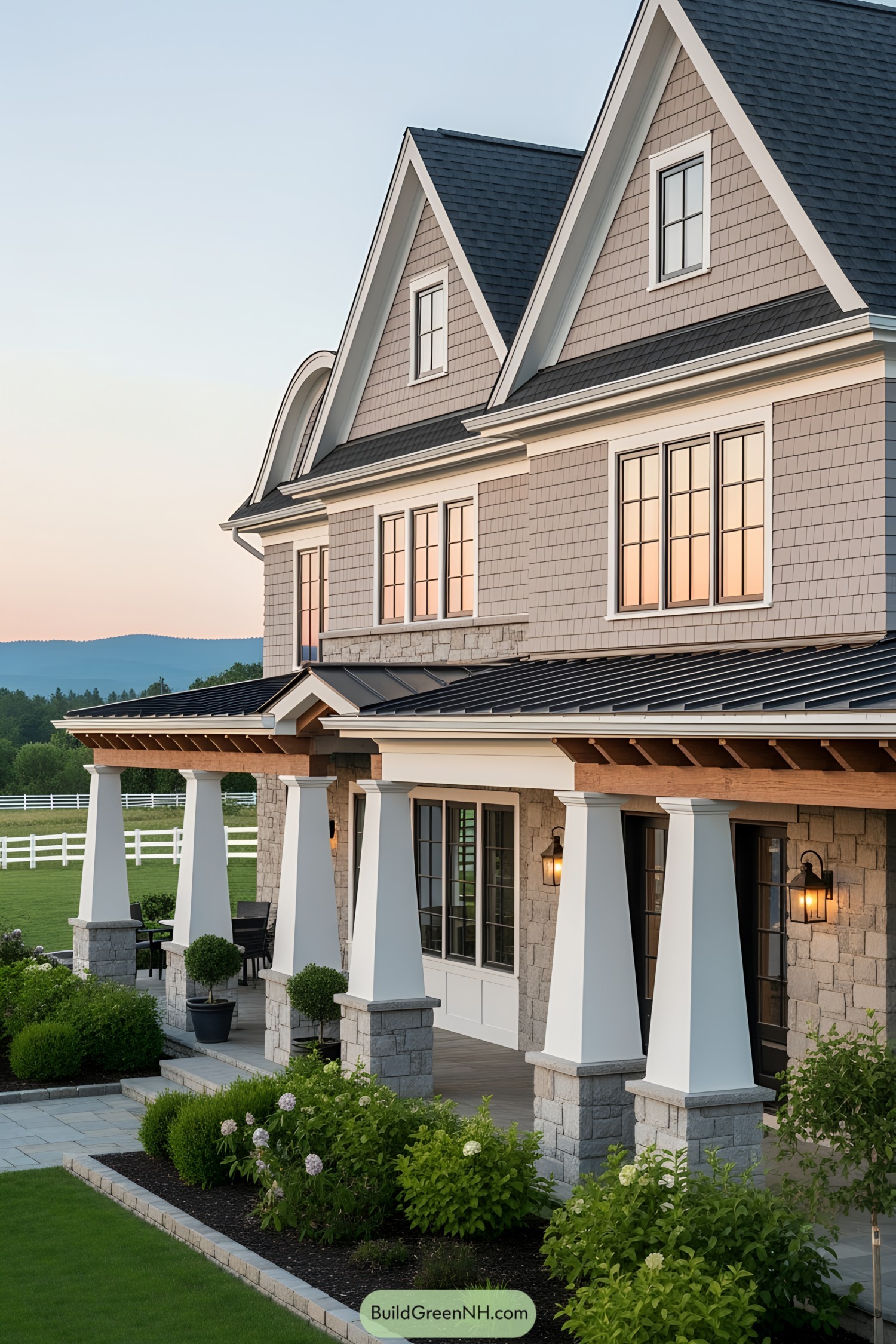 Luxury craftsman house with stone accents and columns