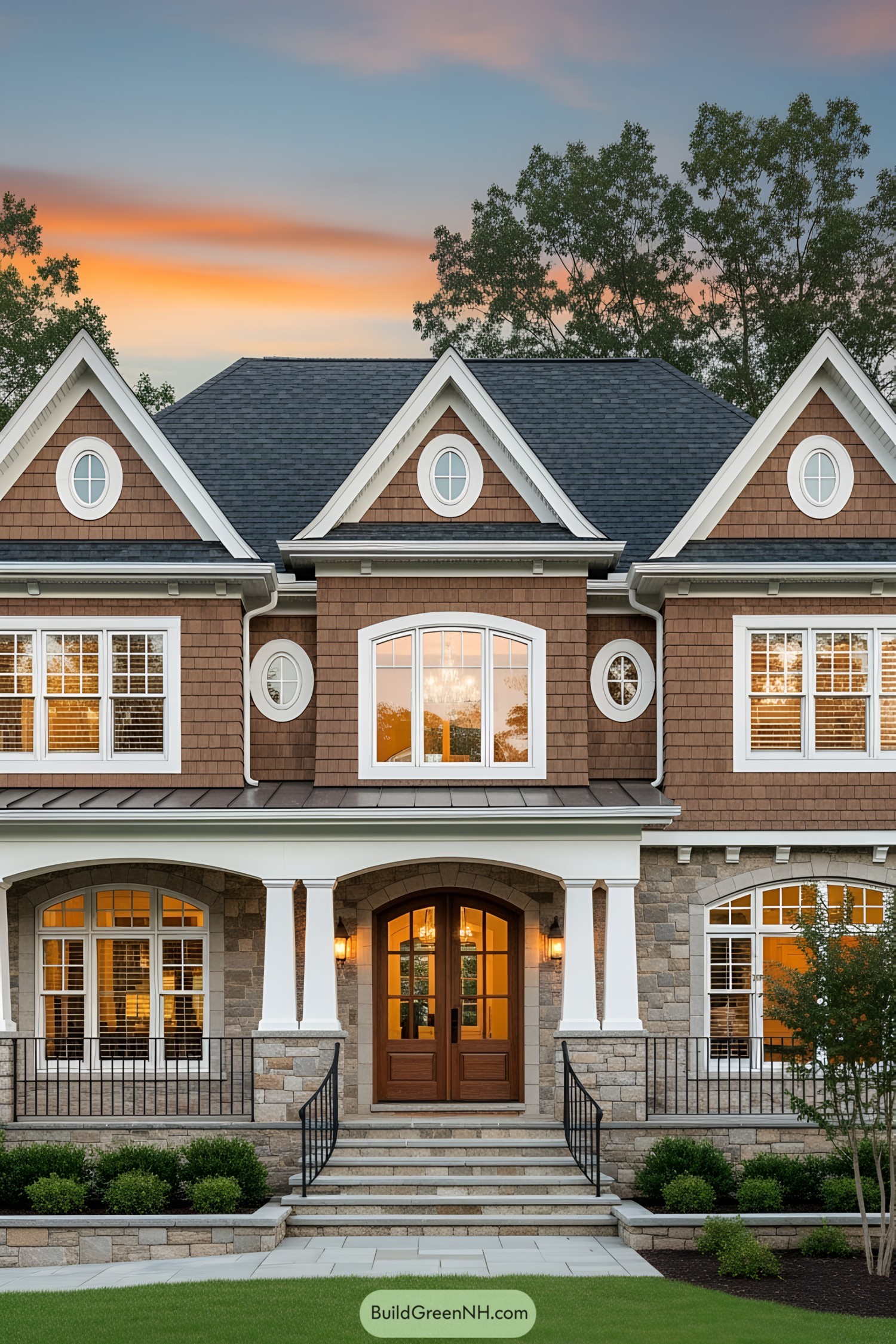Luxury craftsman house with a stone facade