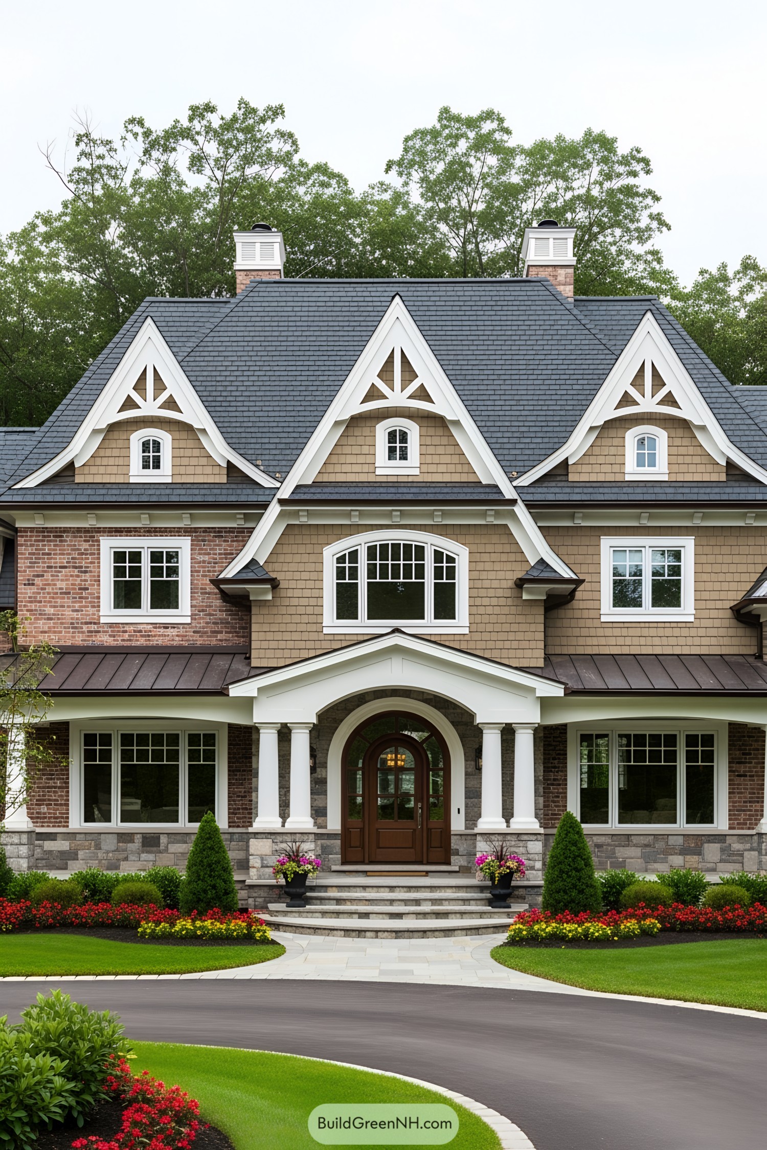 Charming craftsman house with a lush garden and grand entrance