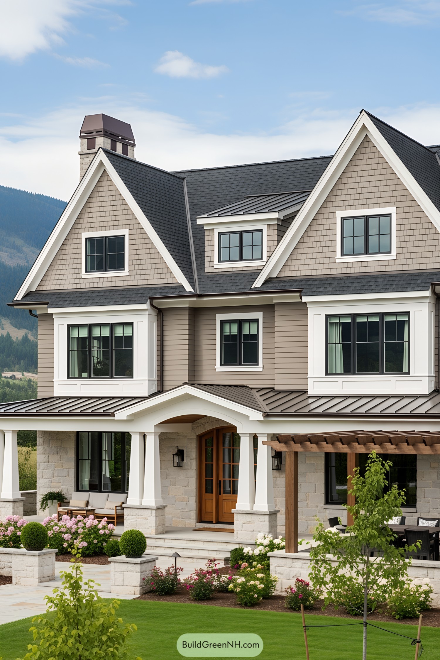 Beautiful luxury craftsman house with manicured garden