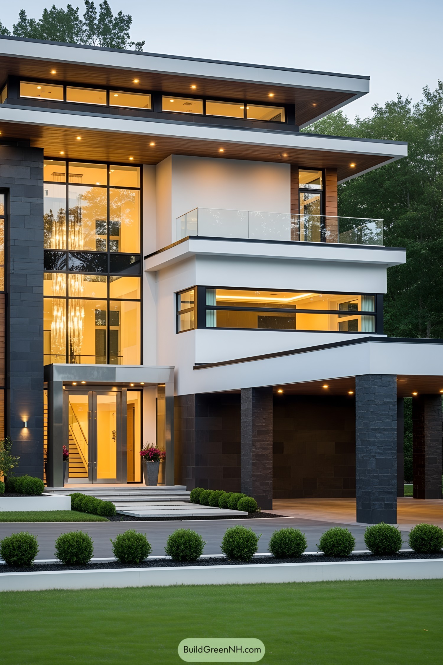 Modern luxury house with large windows and sleek lines