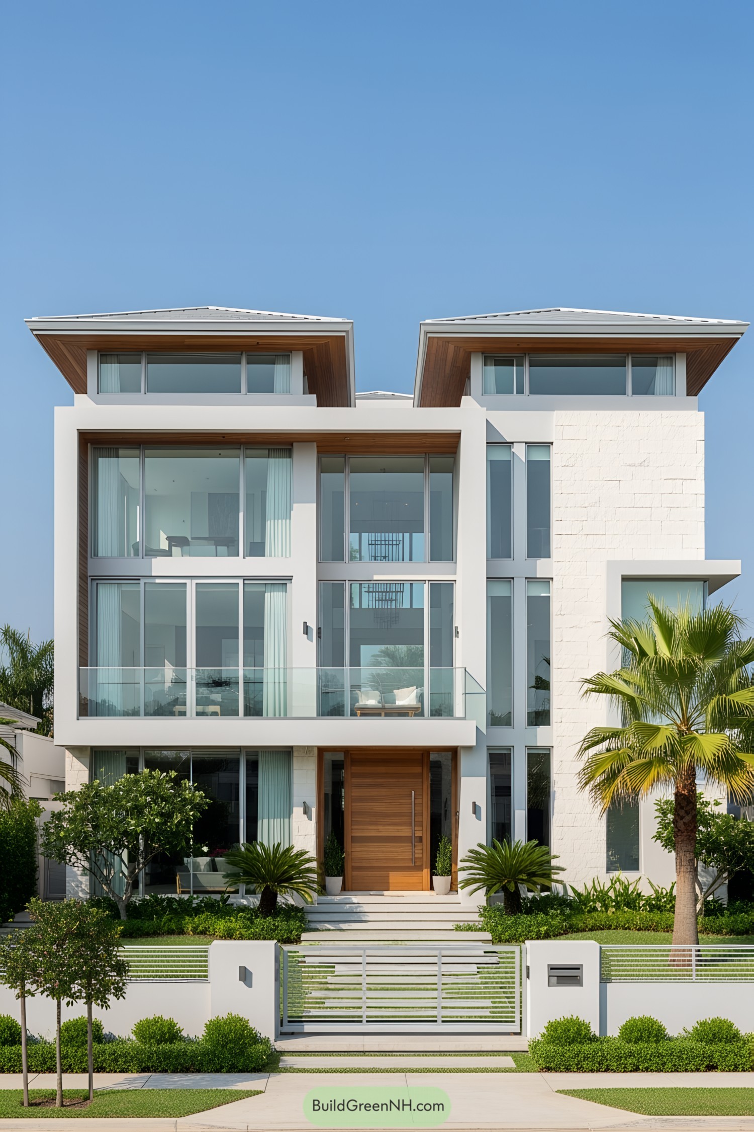 Modern house with large glass windows and clean lines