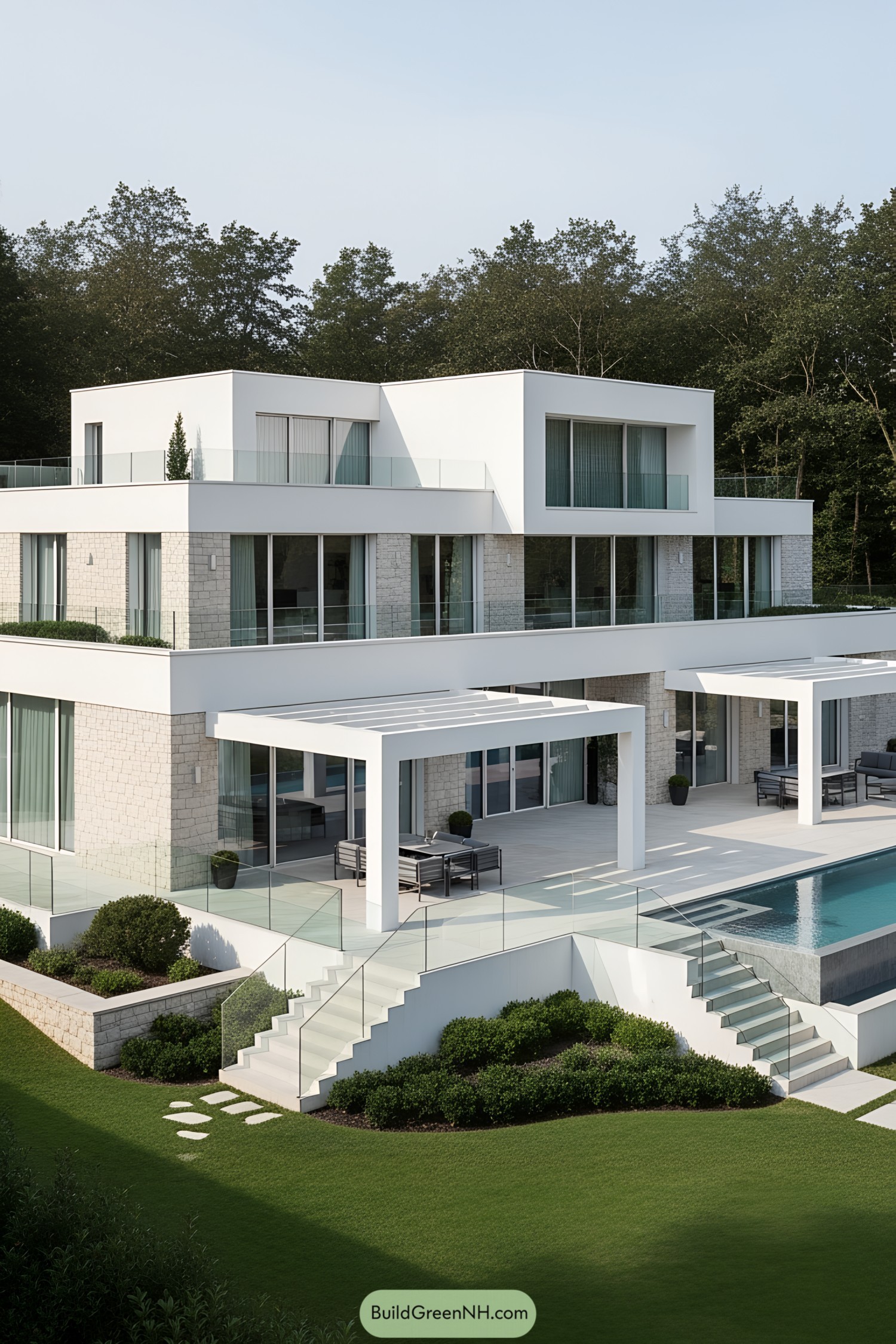 Luxurious modern house with sleek design and glass accents