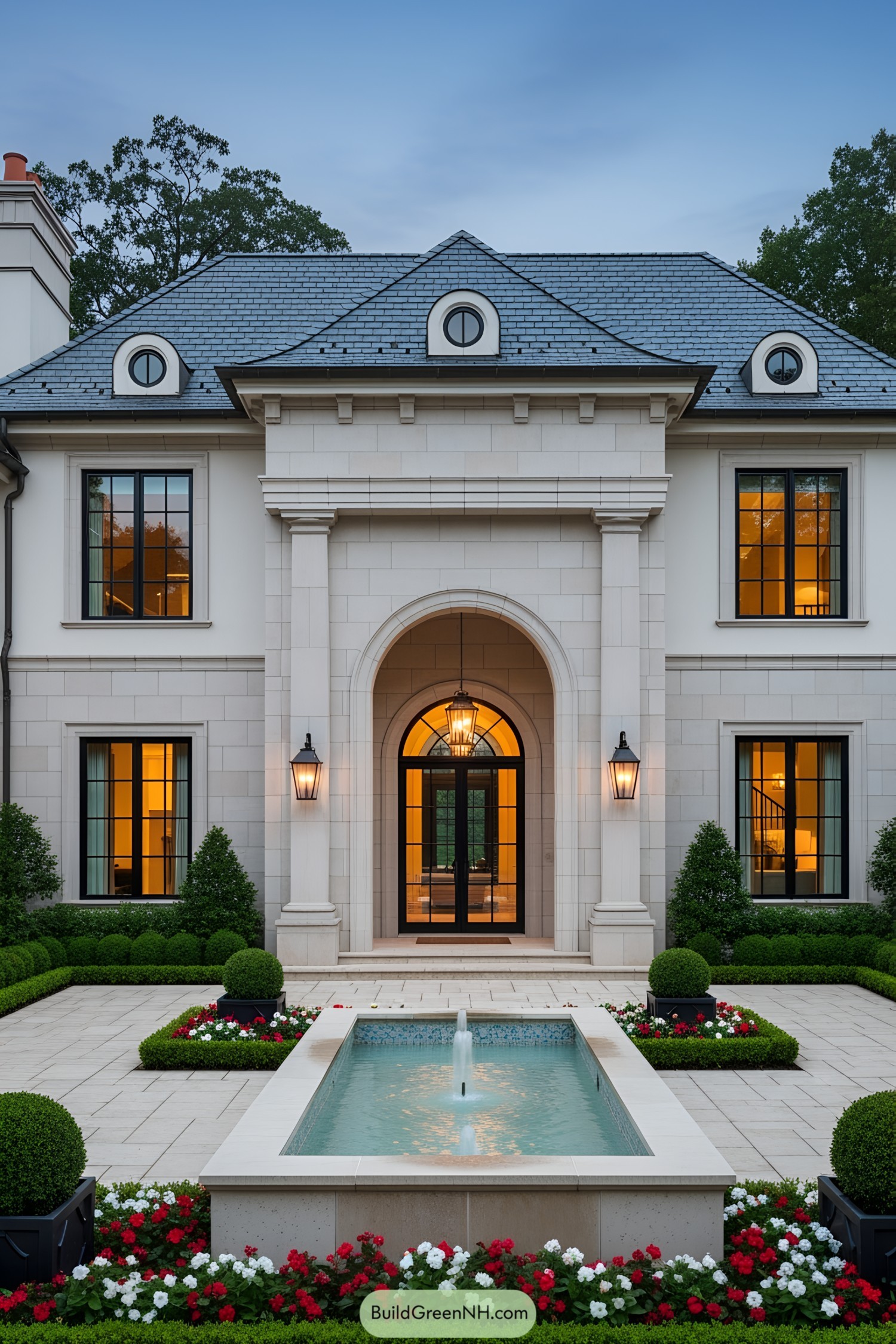 Majestic mansion with symmetrical facade and grand entrance