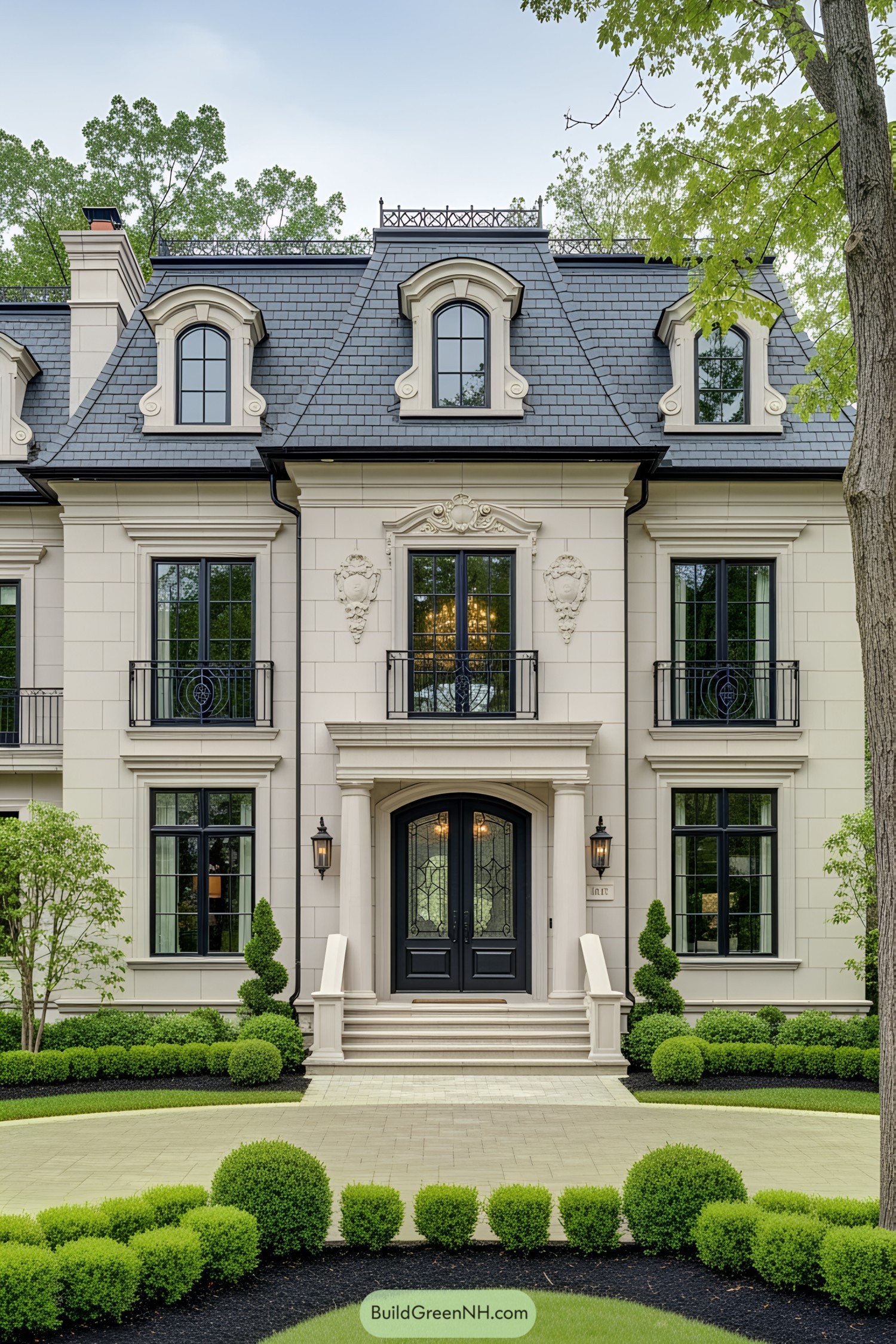 Exterior of a refined manor with classic European architecture