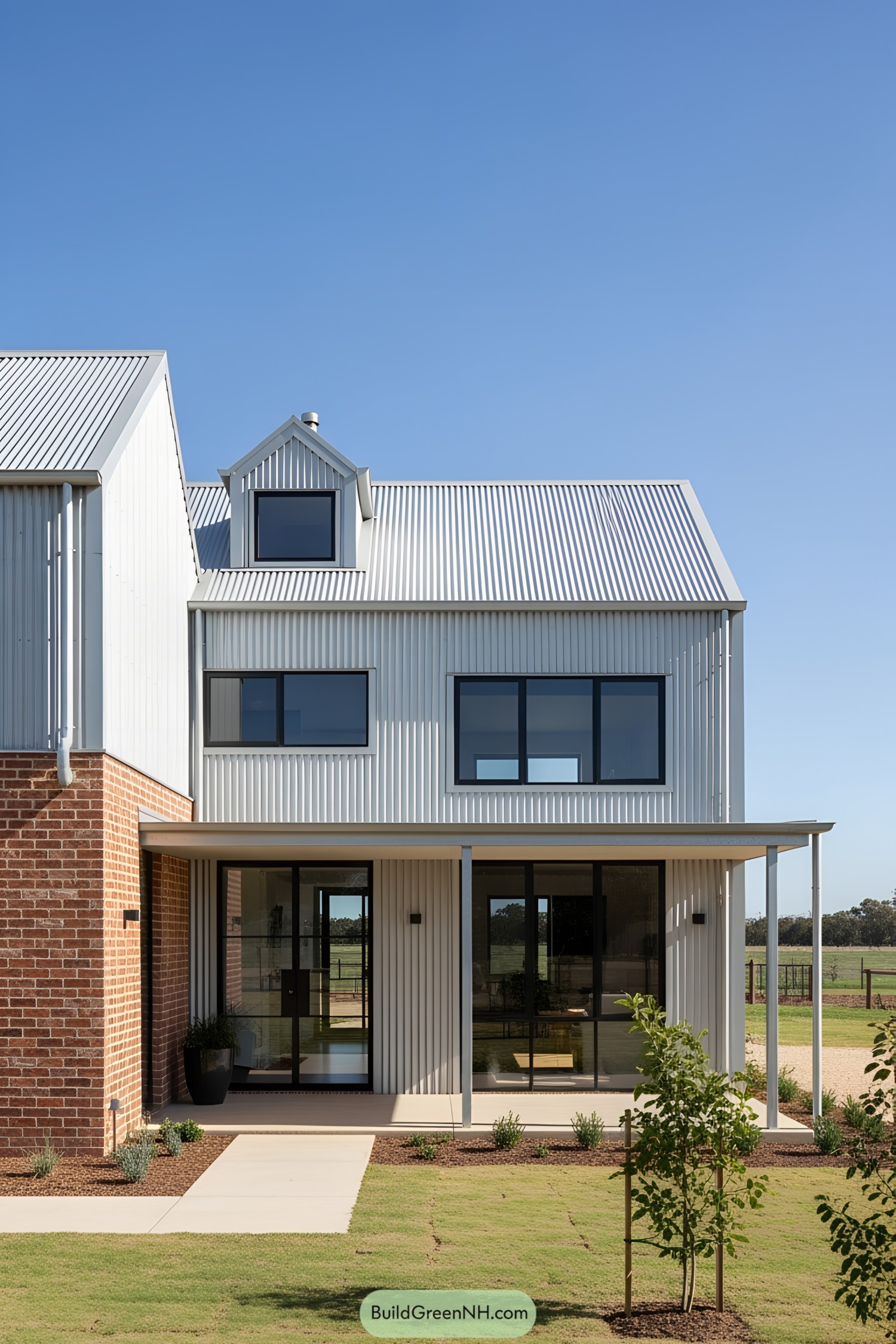 Modern Australian farmhouse with sleek design and large windows