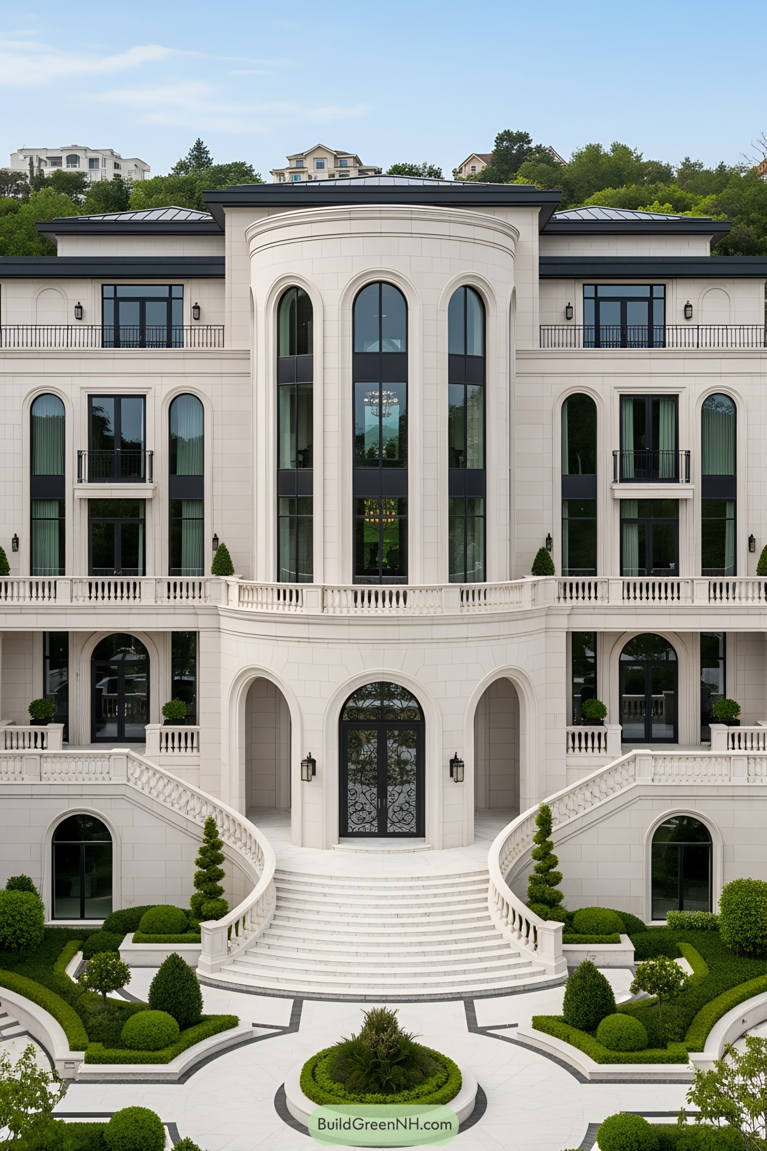 Stunning modern white castle with elegant arched windows
