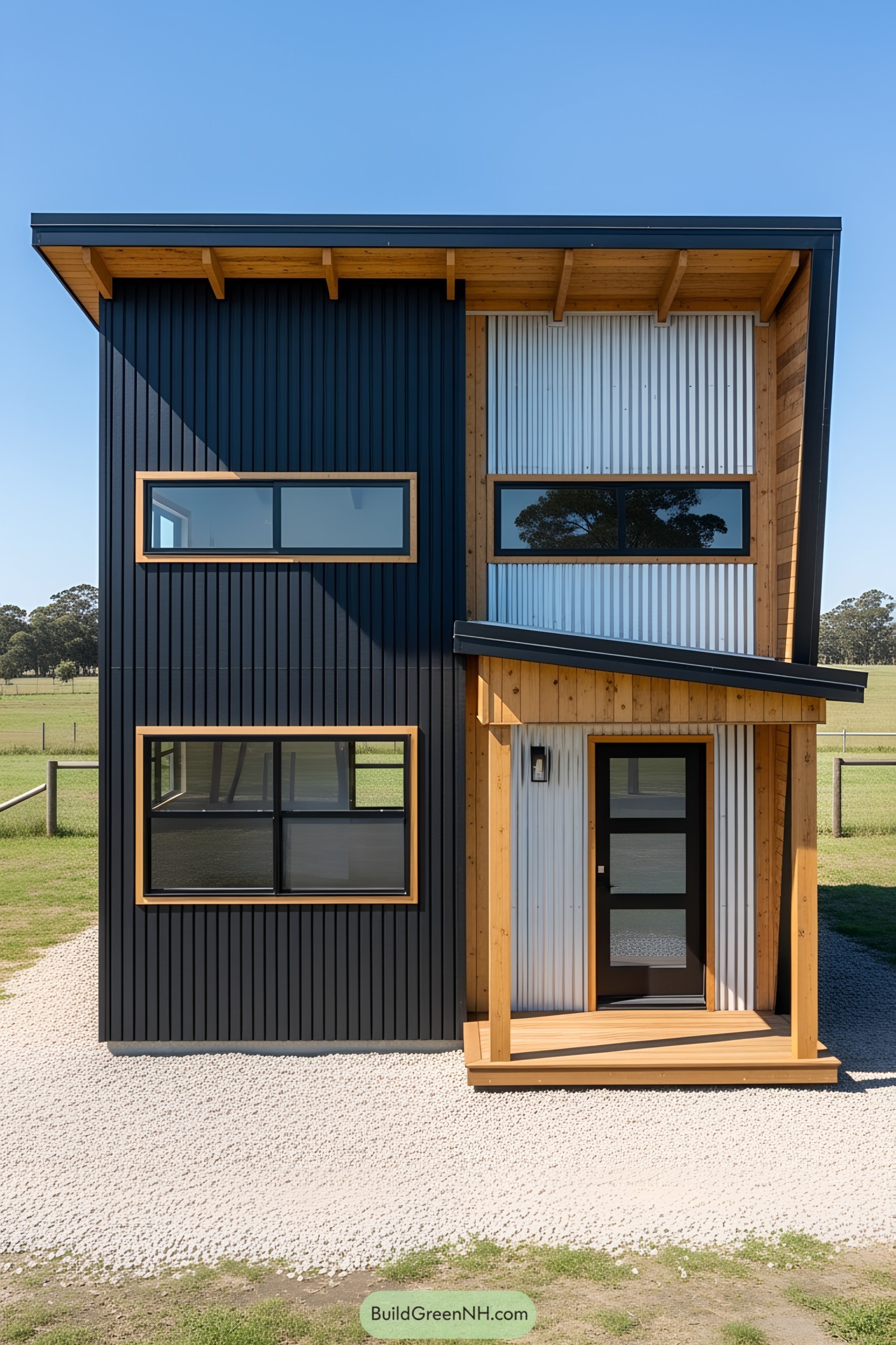 Modern shed with geometric design and contrasting materials