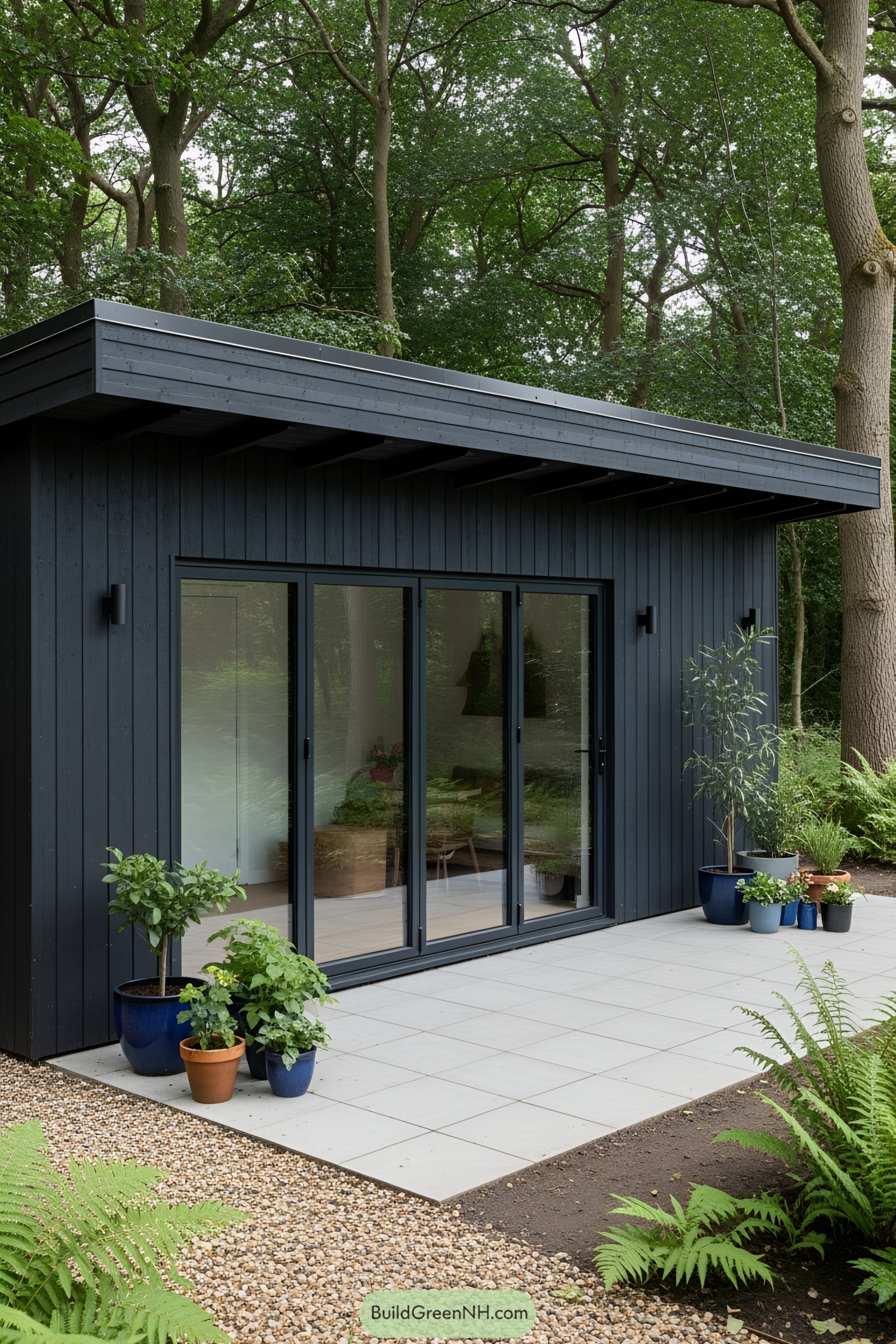 Sleek shed with large glass doors