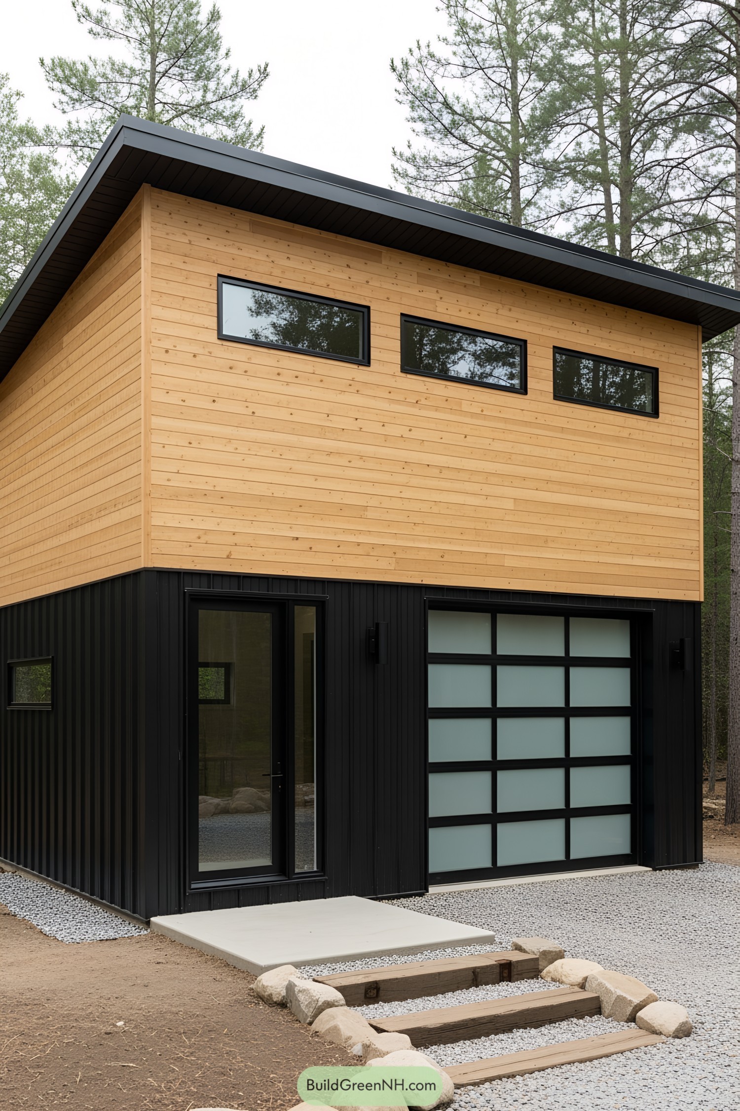 Modern shed with wood siding and sleek design
