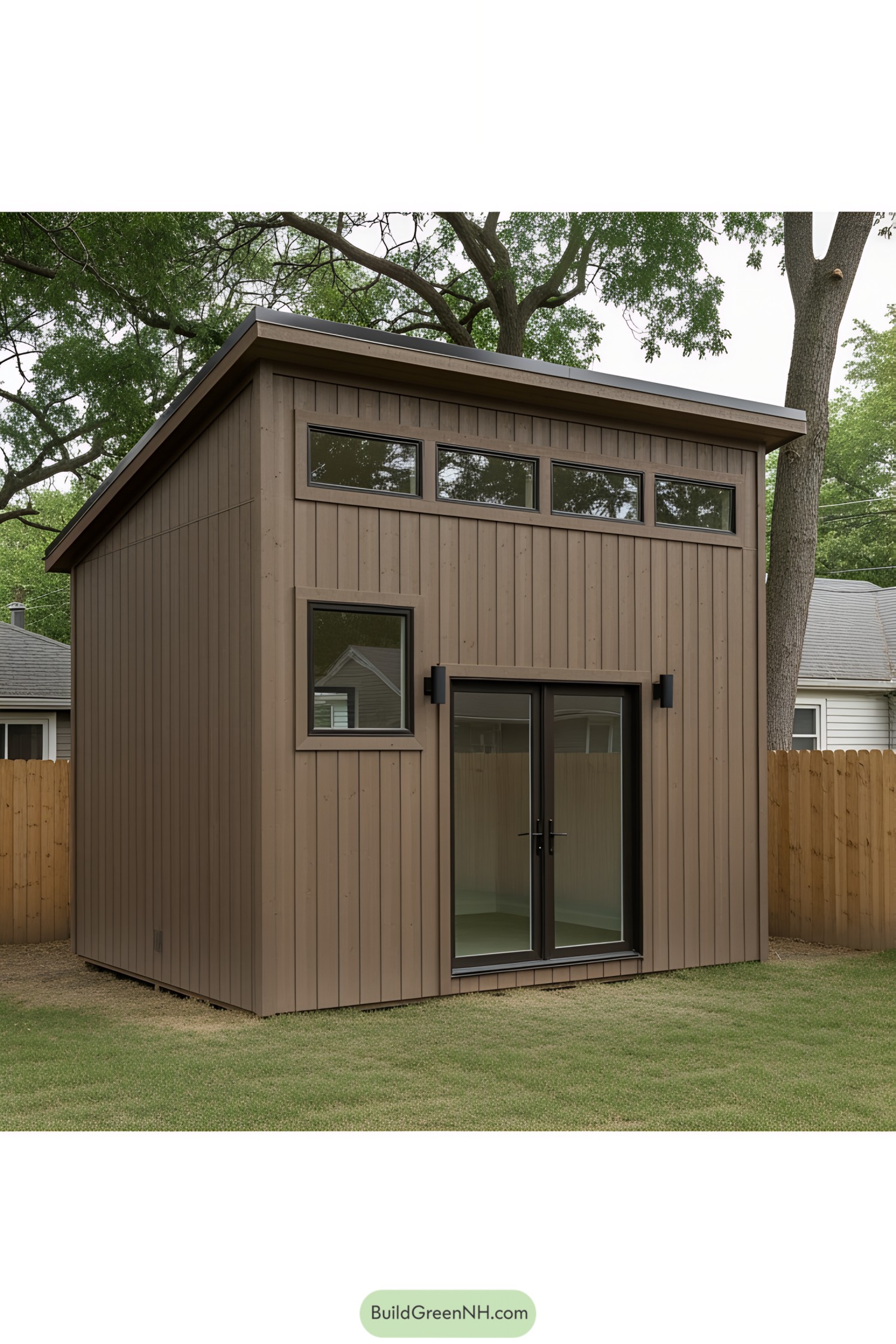 Compact modern shed with large windows