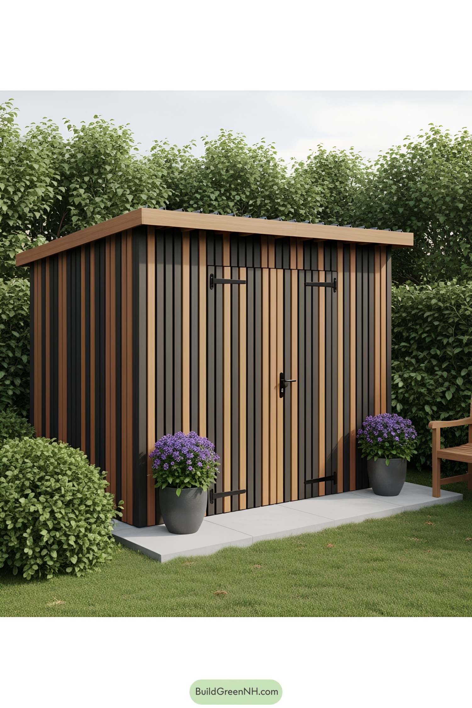 Sleek modern shed with vertical wood paneling