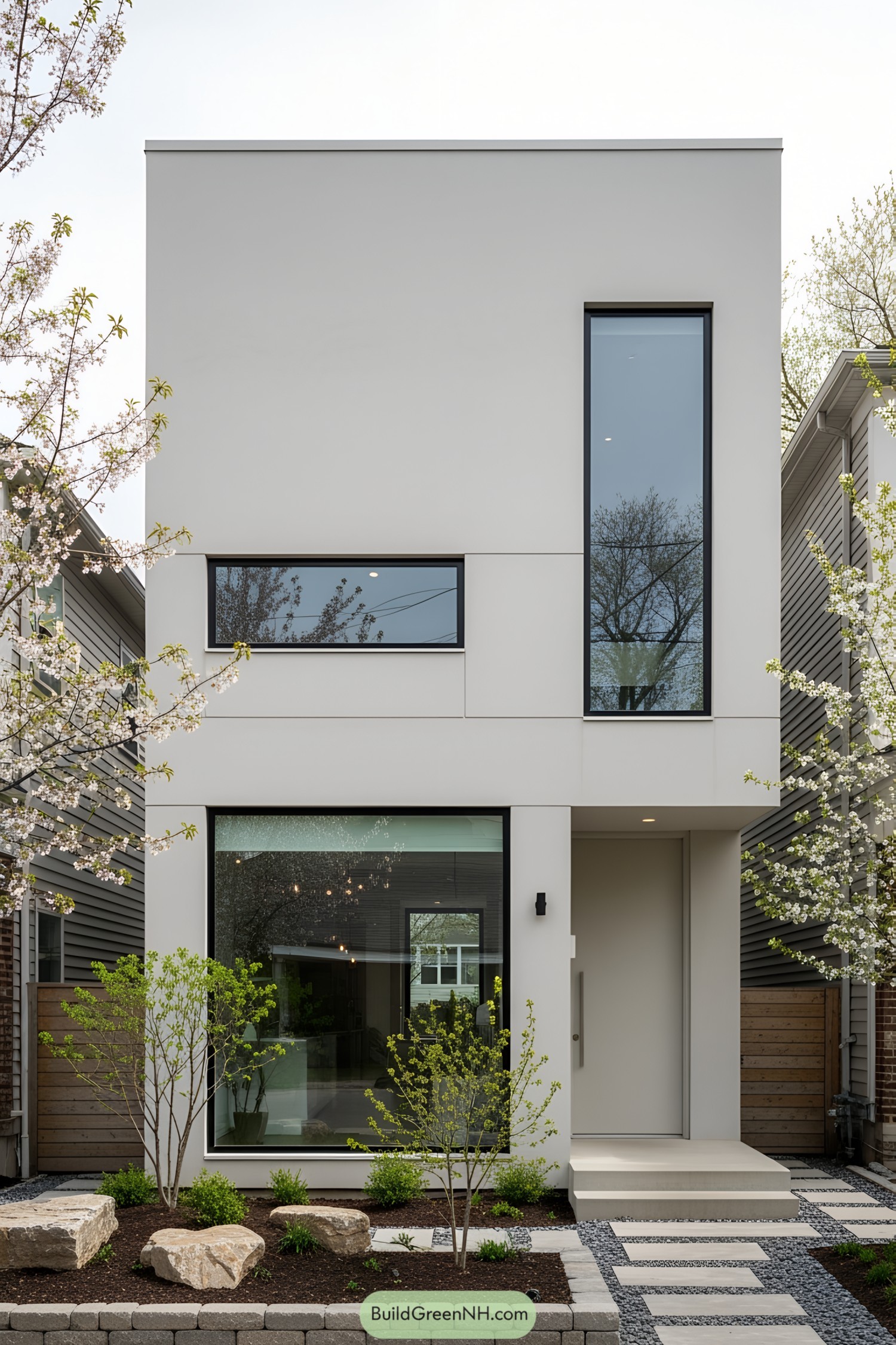 Compact modern house with sleek design and large windows