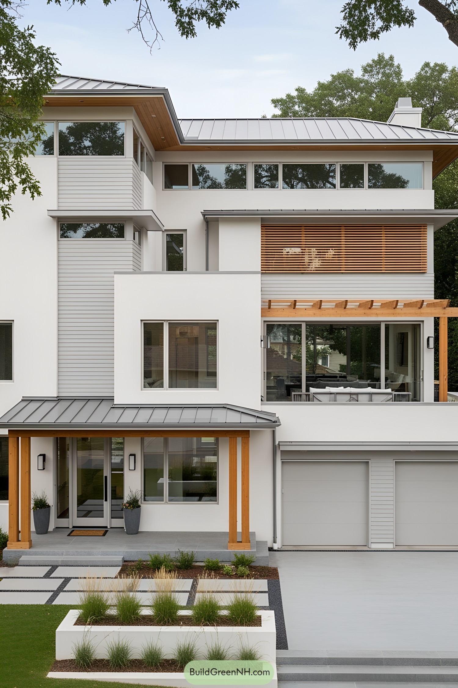 Modern multigenerational house with sleek lines and large windows