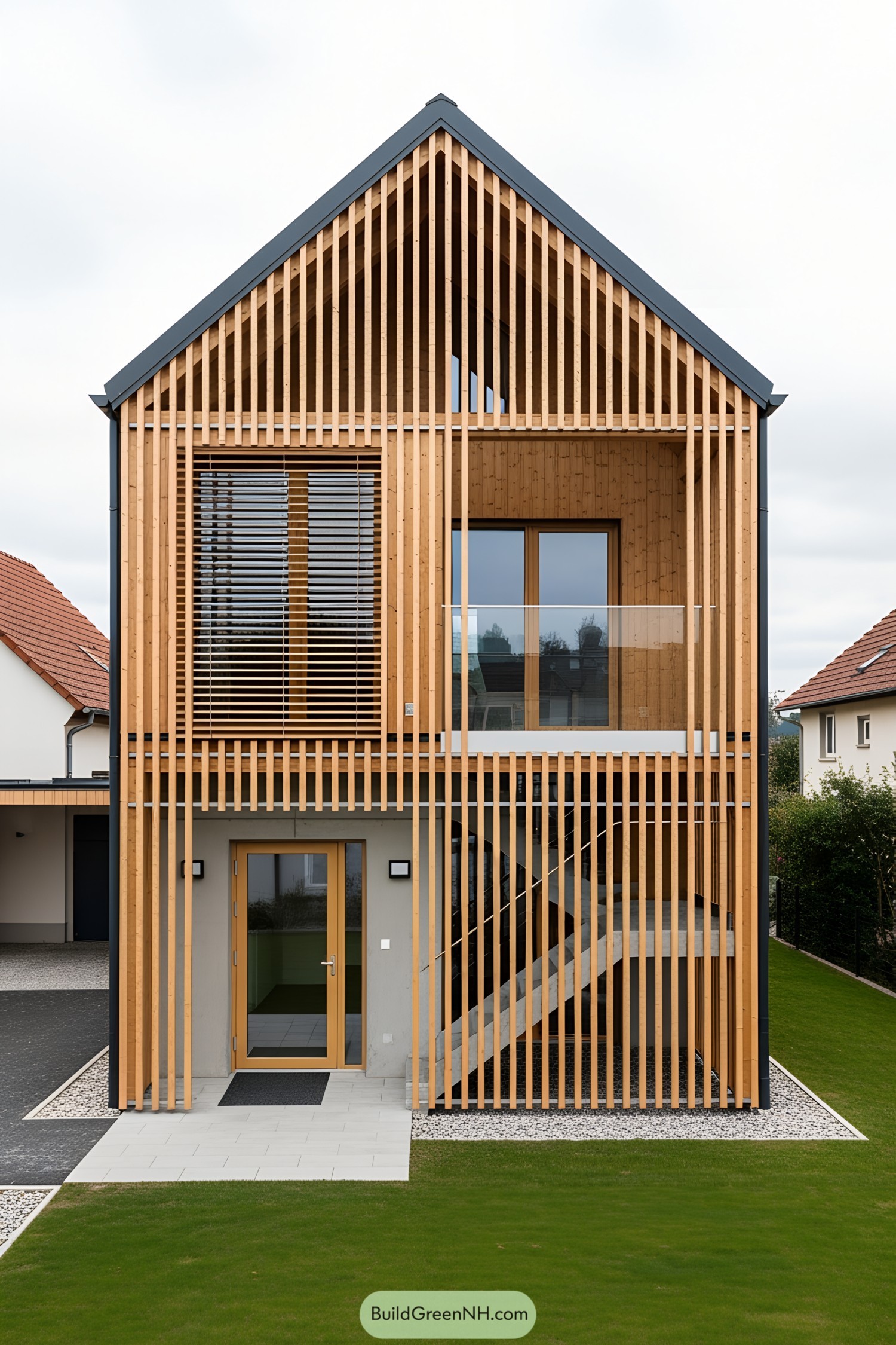 Wooden facade of a modern multigenerational house