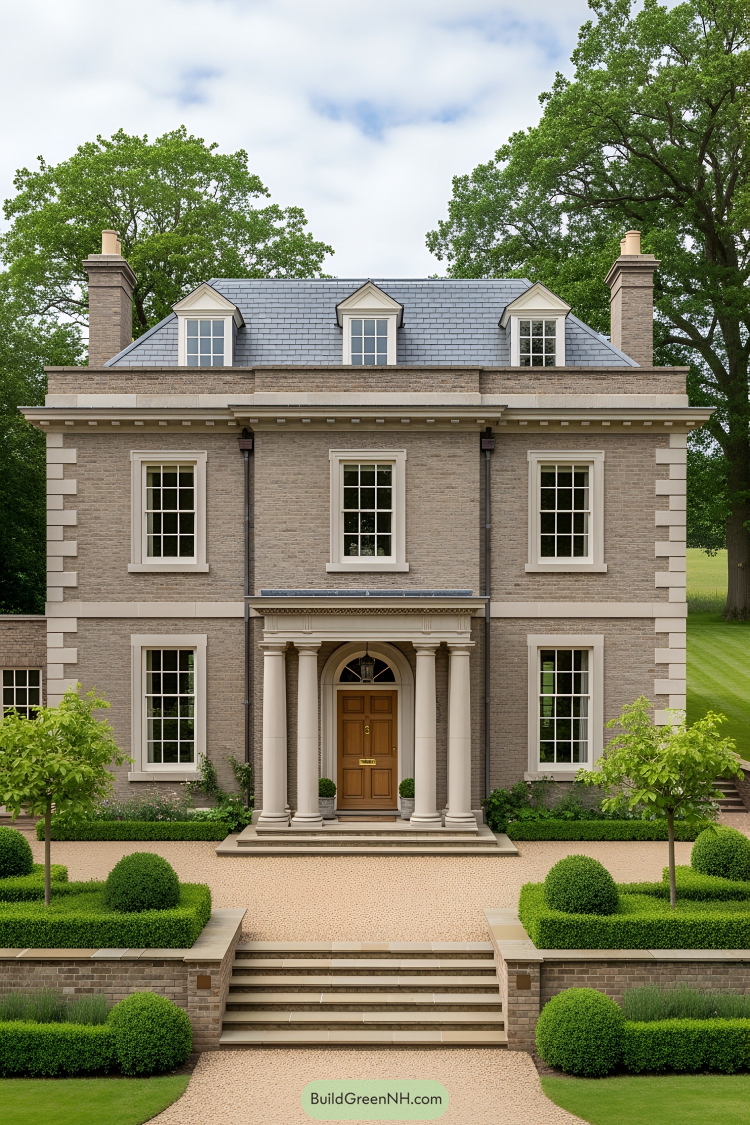 Classic brick cottage with grand columns