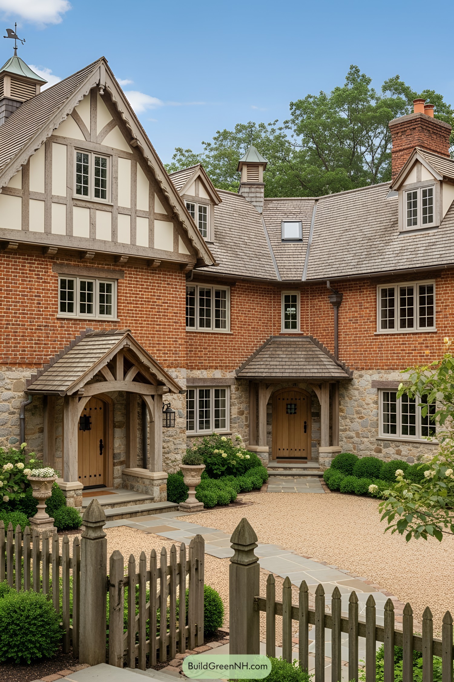 Classic cottage with brickwork and Tudor elements
