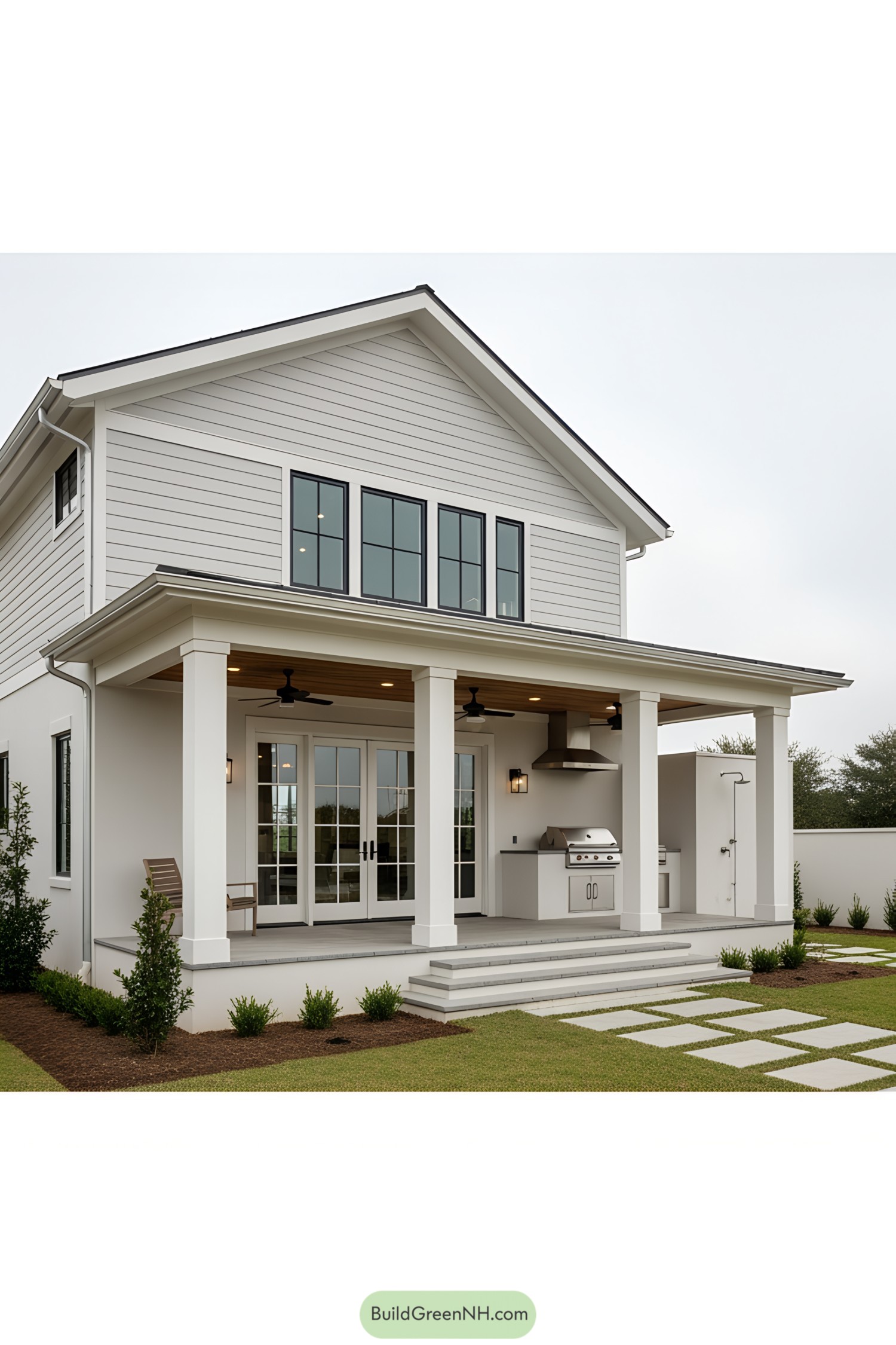 Modern two-story pool house with veranda