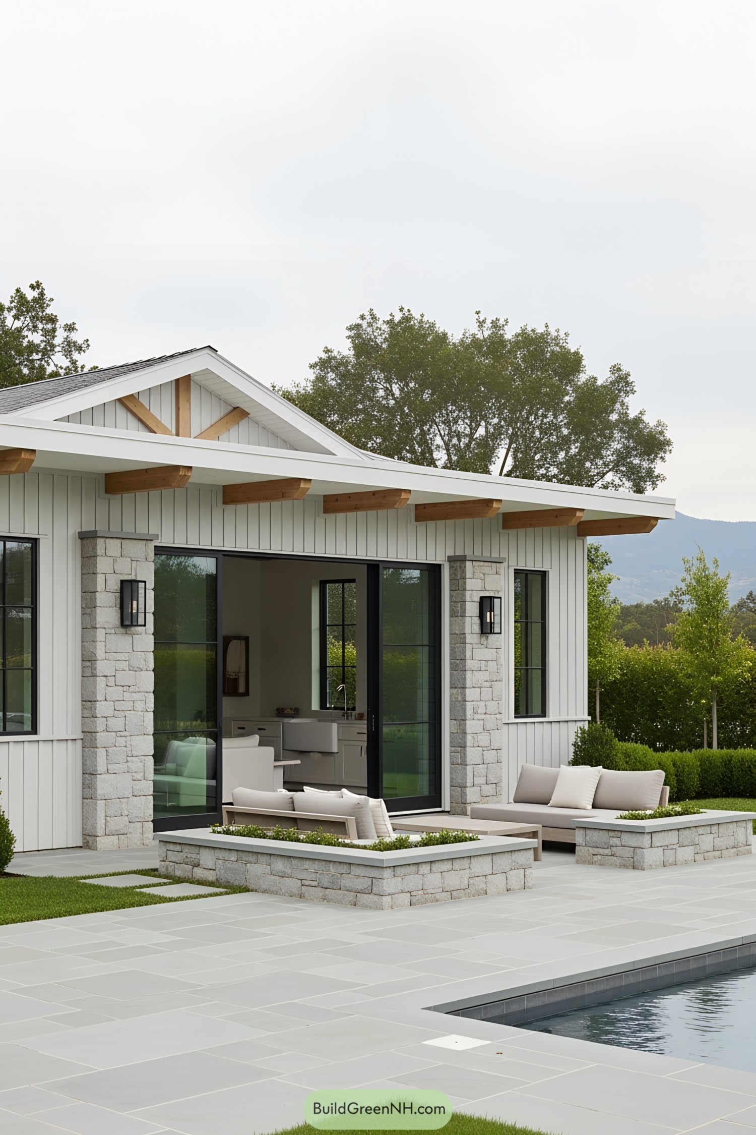 Cozy pool house with open lounge seating