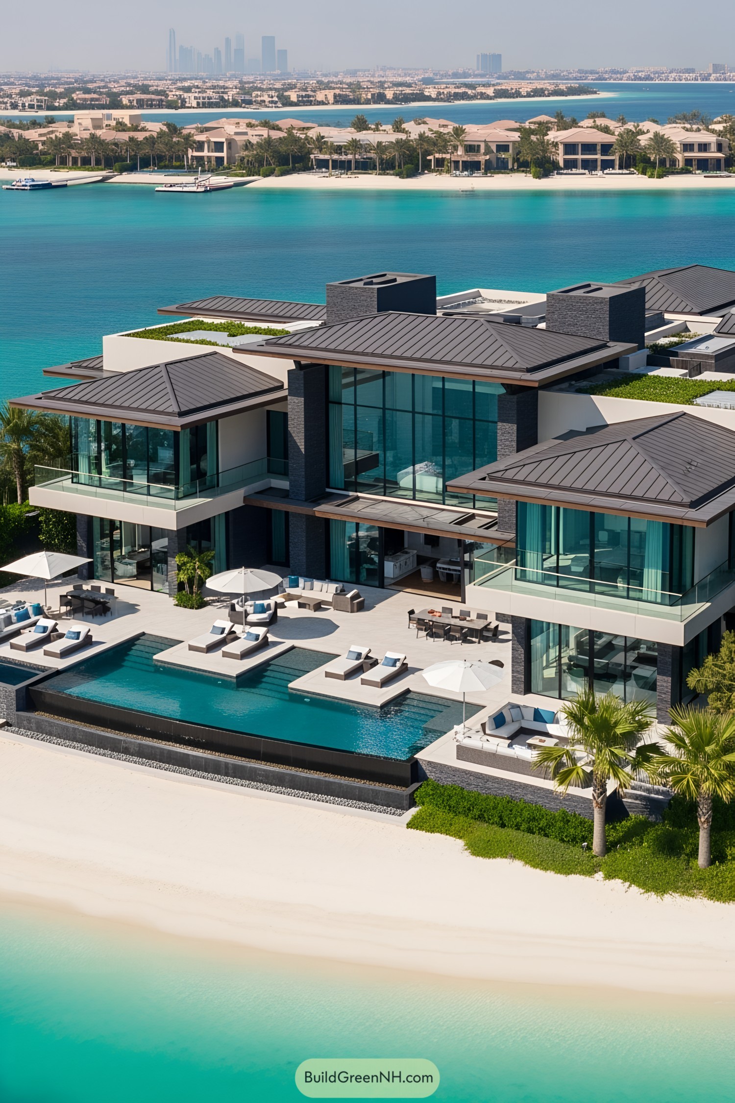 Modern island mansion with pool by the beach