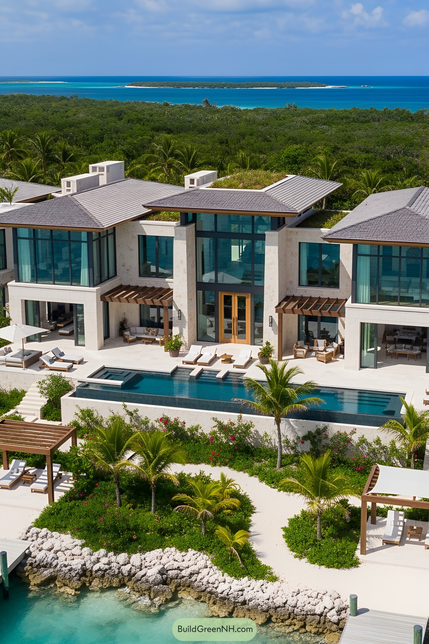 Luxurious island mansion with ocean view and pool