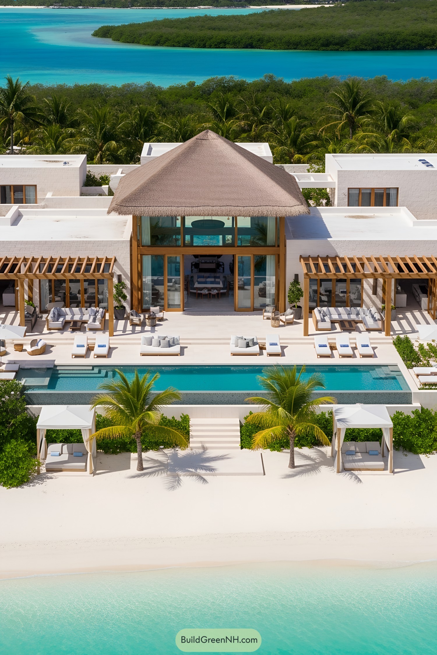Luxury mansion with ocean view and pool on a private island