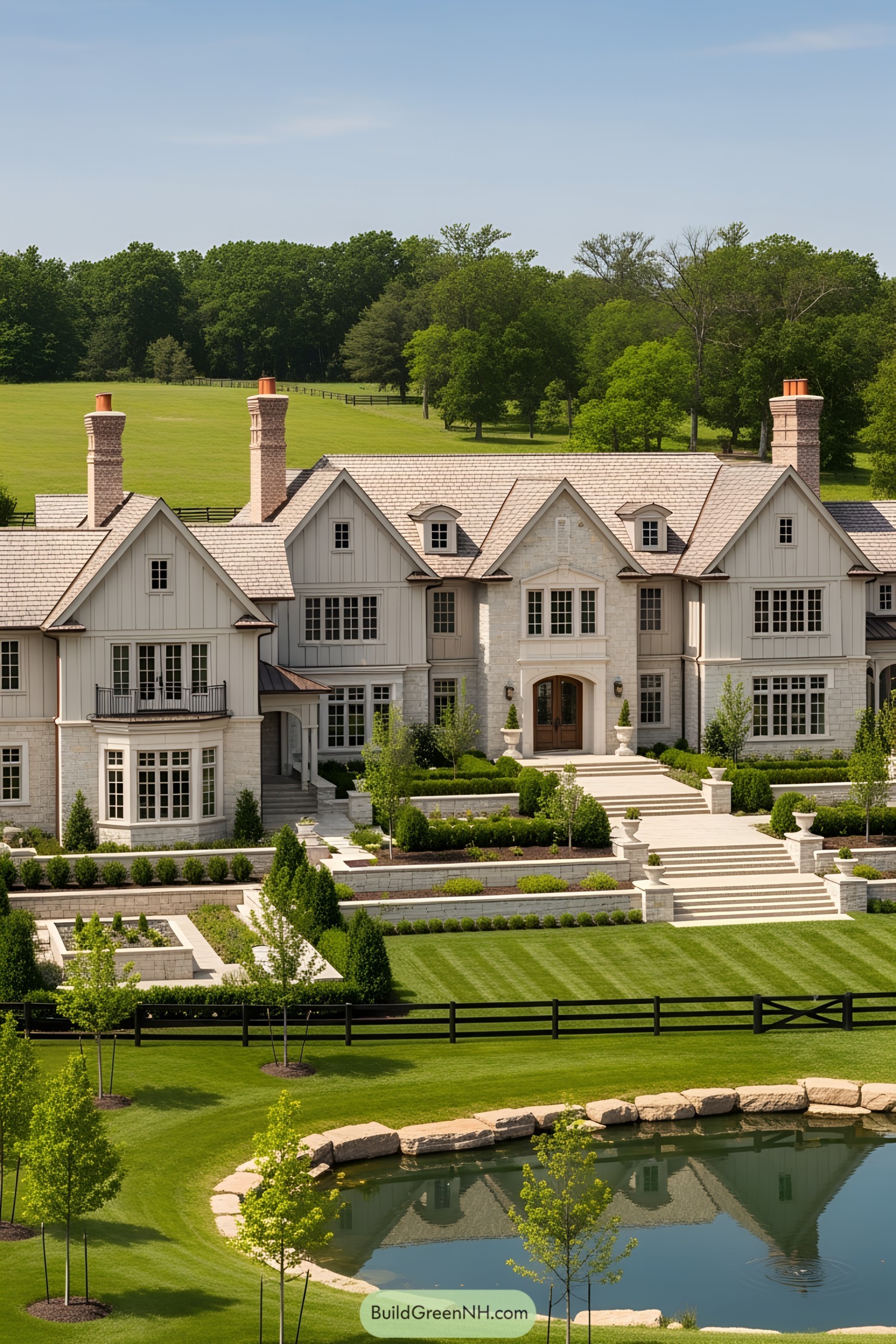 Spacious mansion with manicured gardens