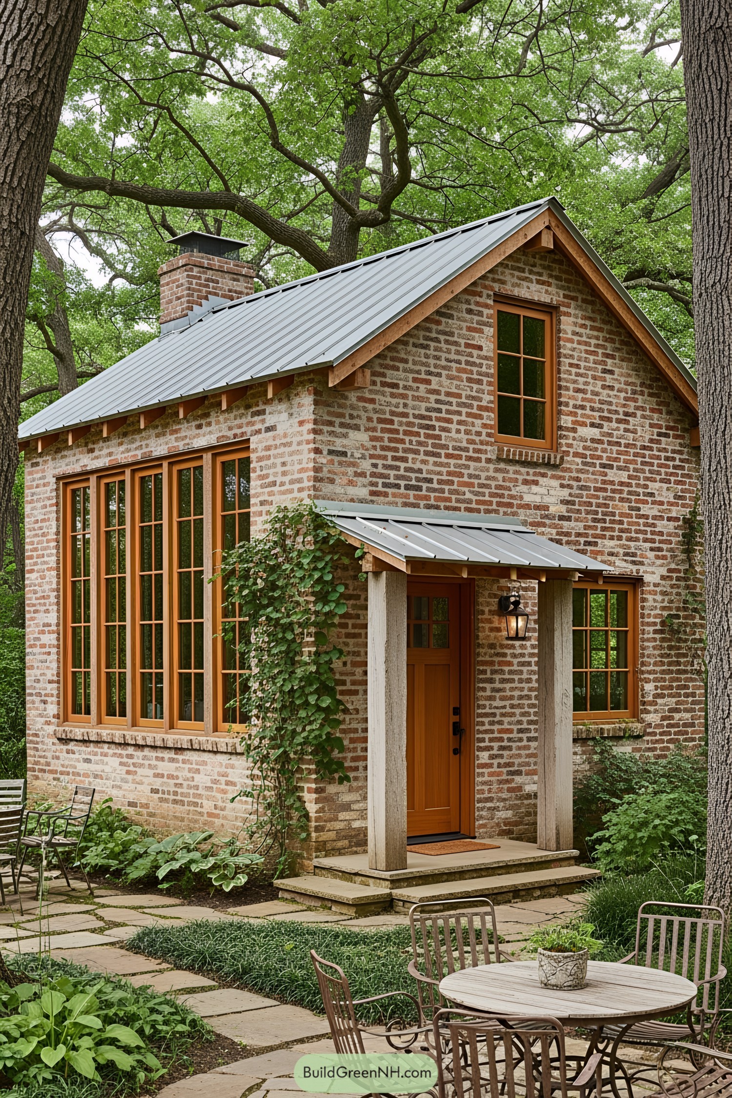 Charming brick house with lush greenery
