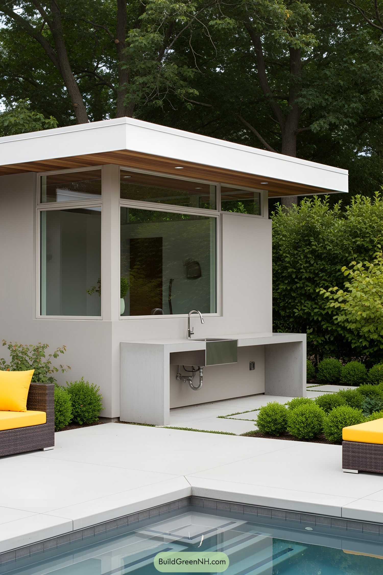 Modern pool house with a sleek design
