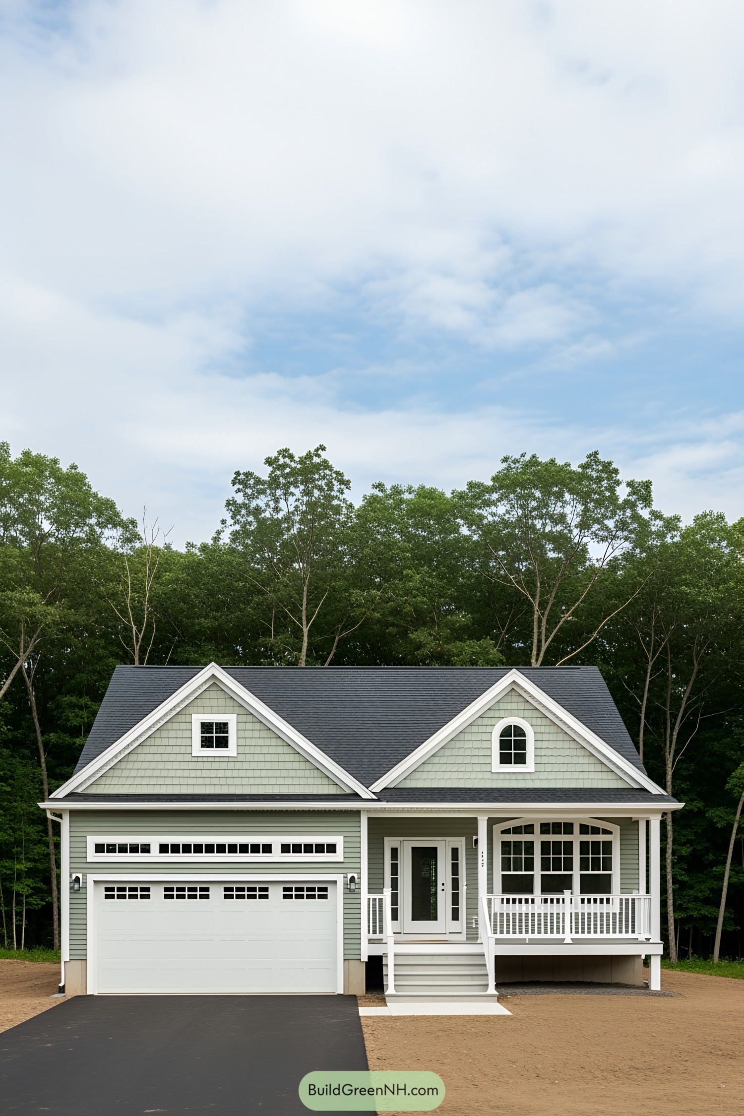 Single-floor cottage house with a quaint porch