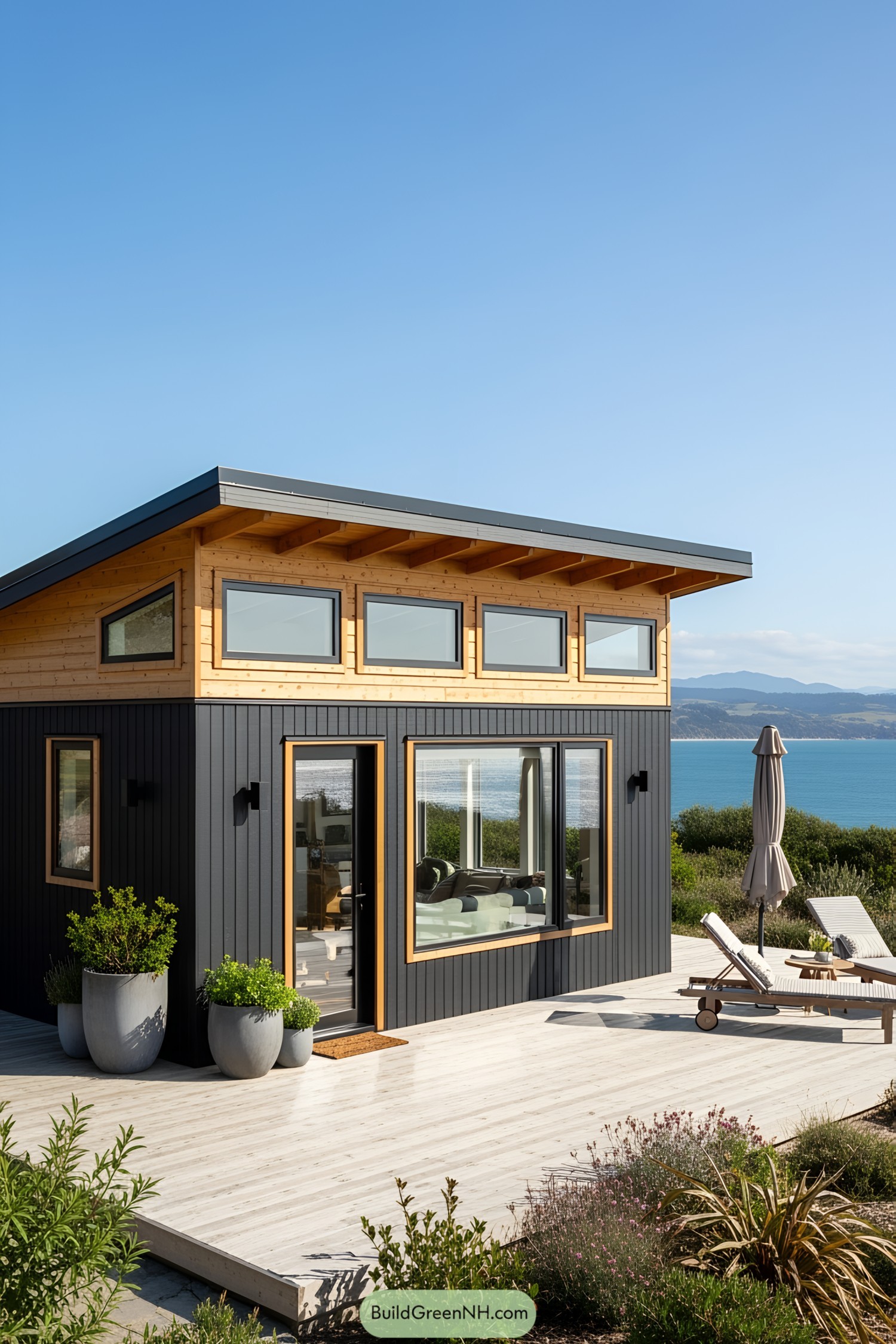 Modern single-story house with ocean view