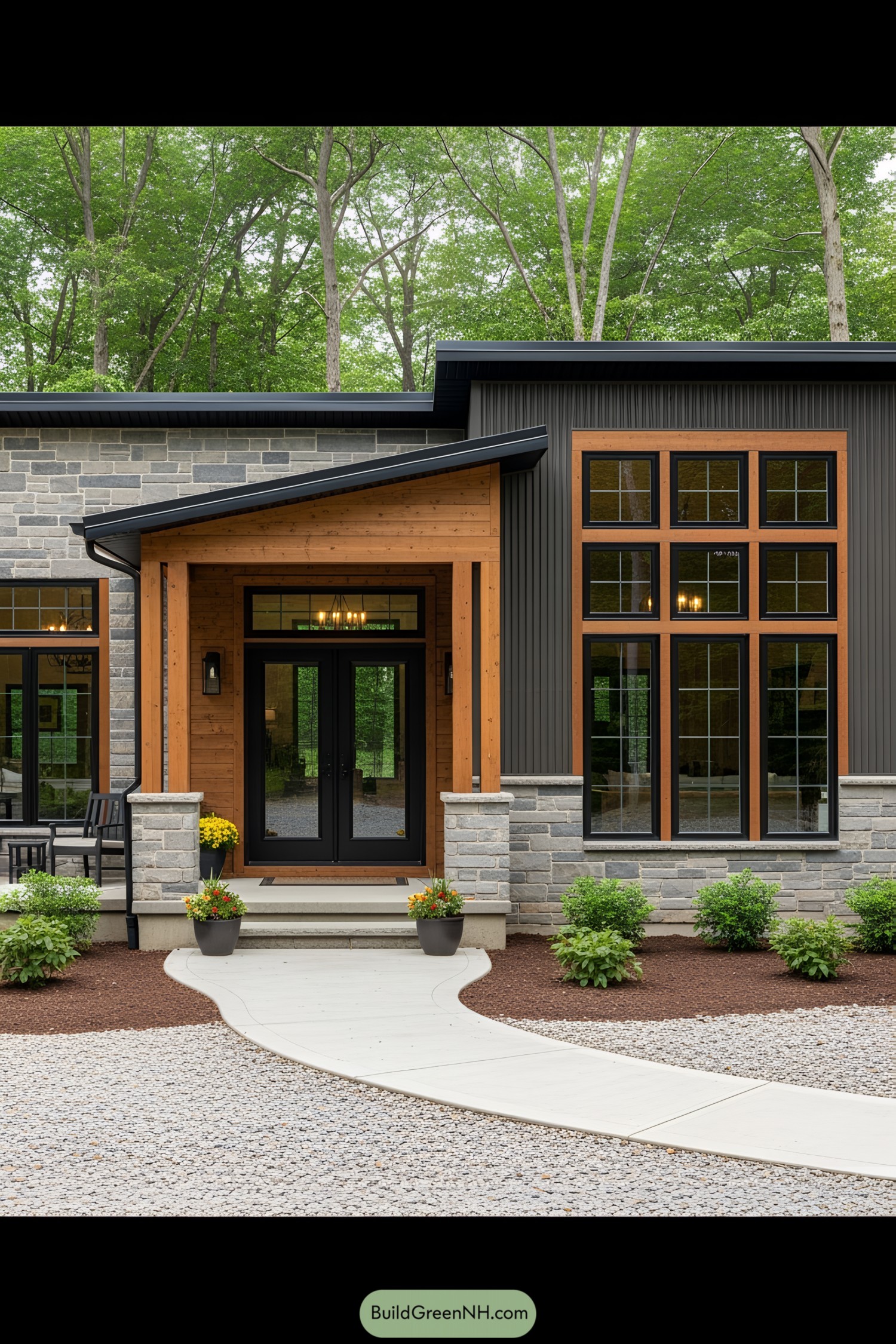 Stylish single-floor cottage with nature backdrop