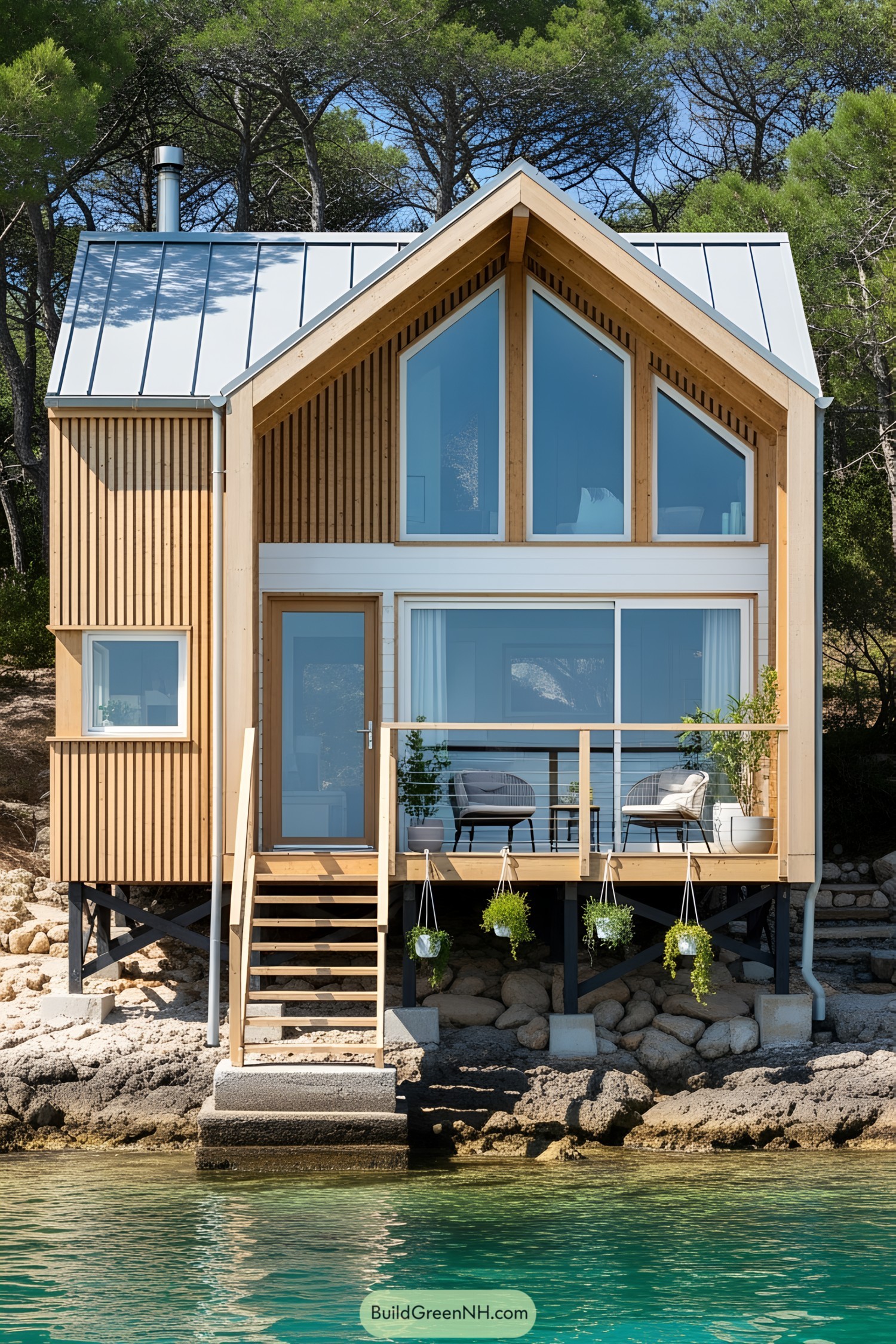 Cozy beach house on rocky shore