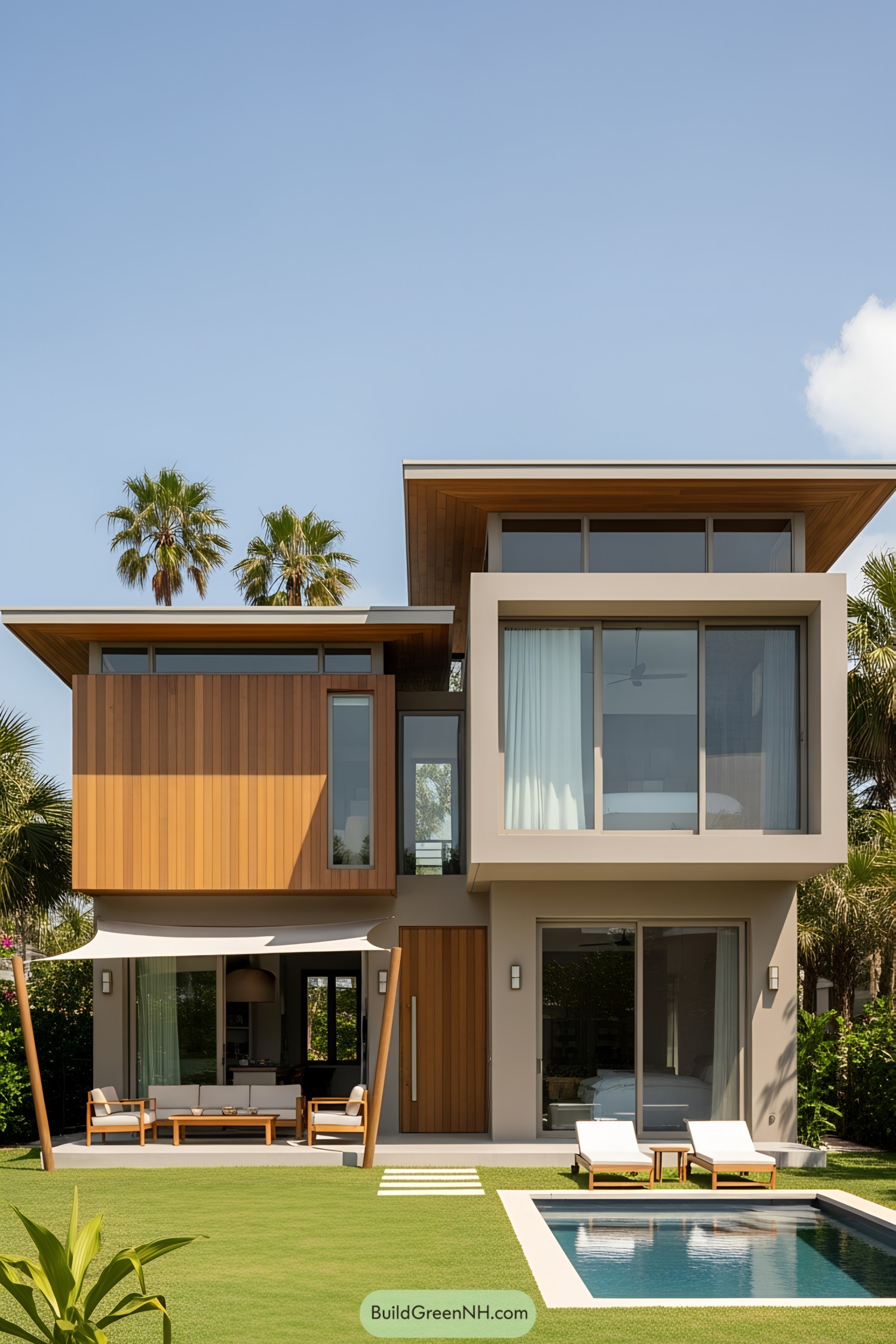 Modern beach house with sleek design and pool