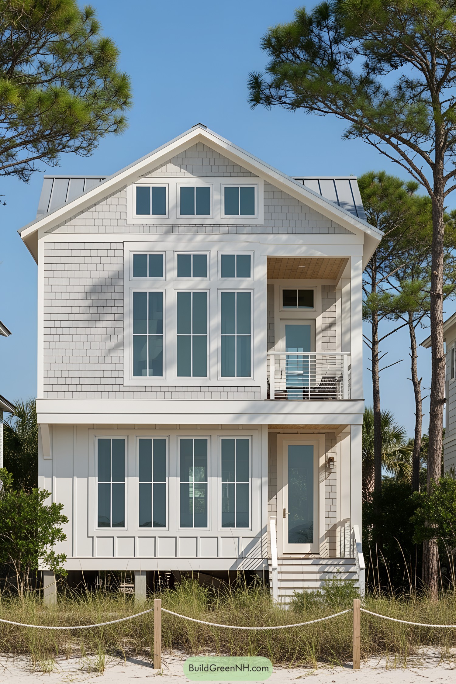 Stylish two-story beach house with large windows