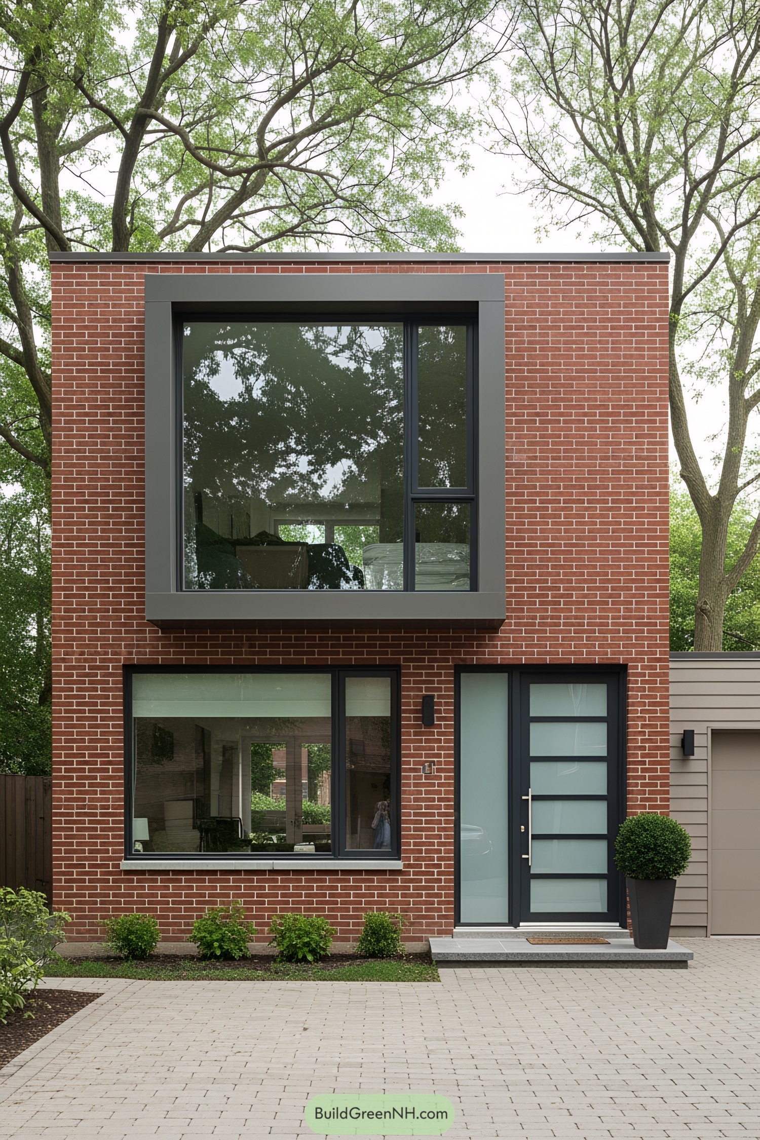 Compact brick house with large windows