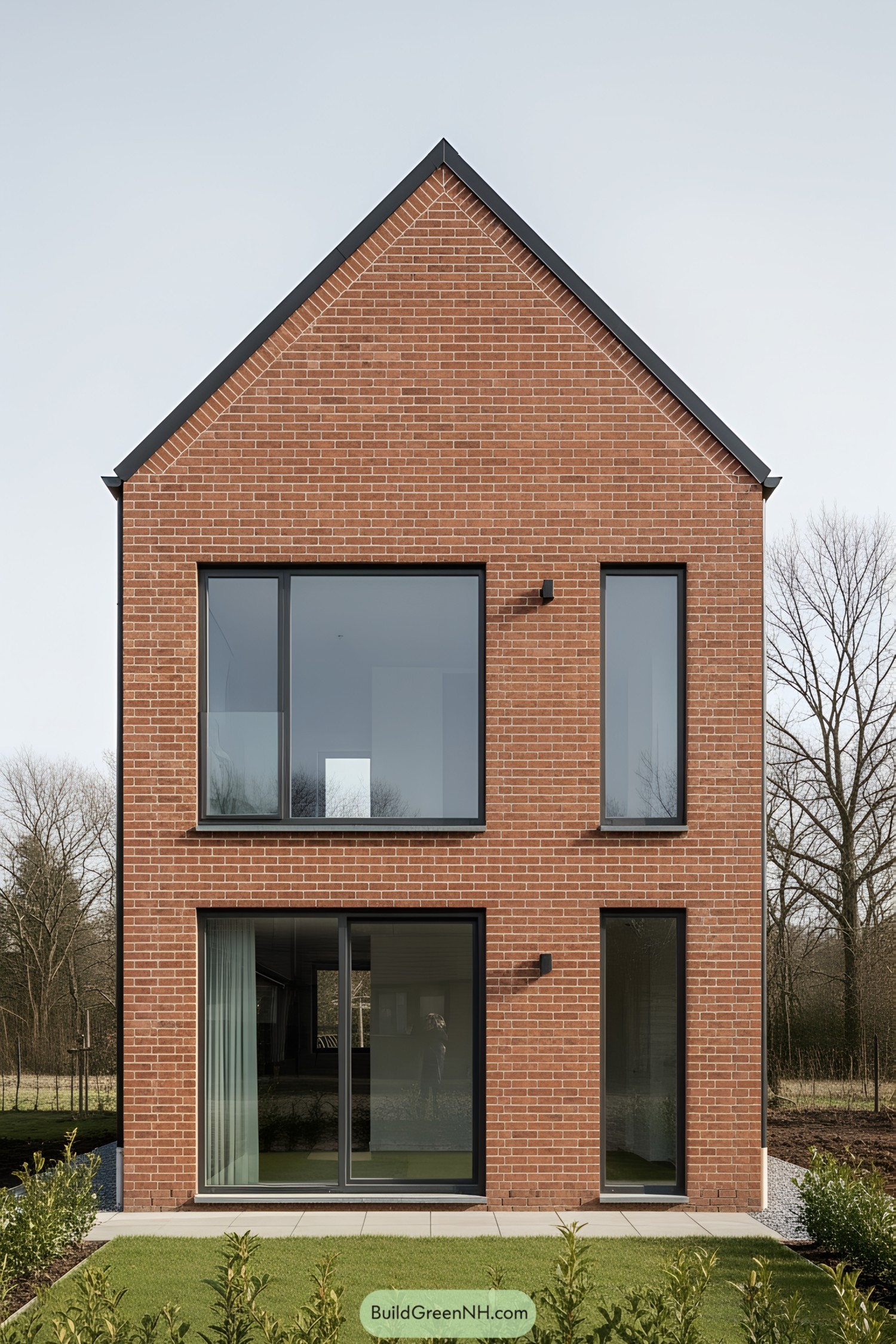 Compact brick house with large windows
