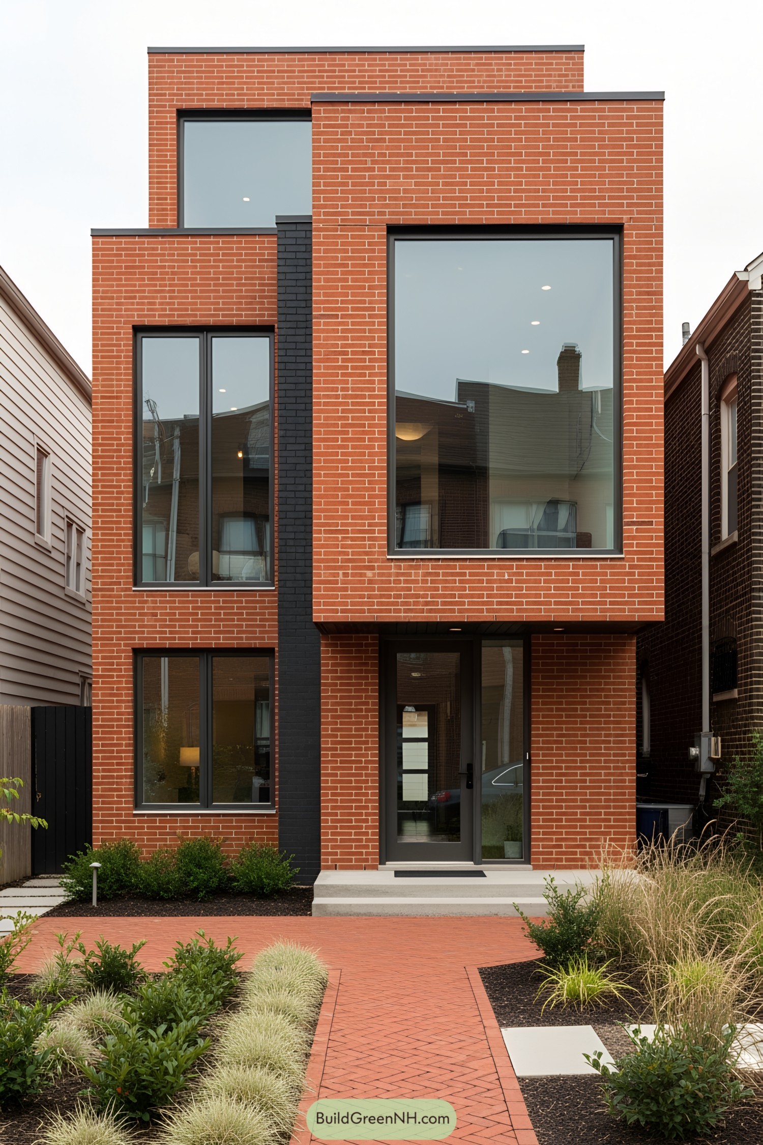 Modern brick house with large windows