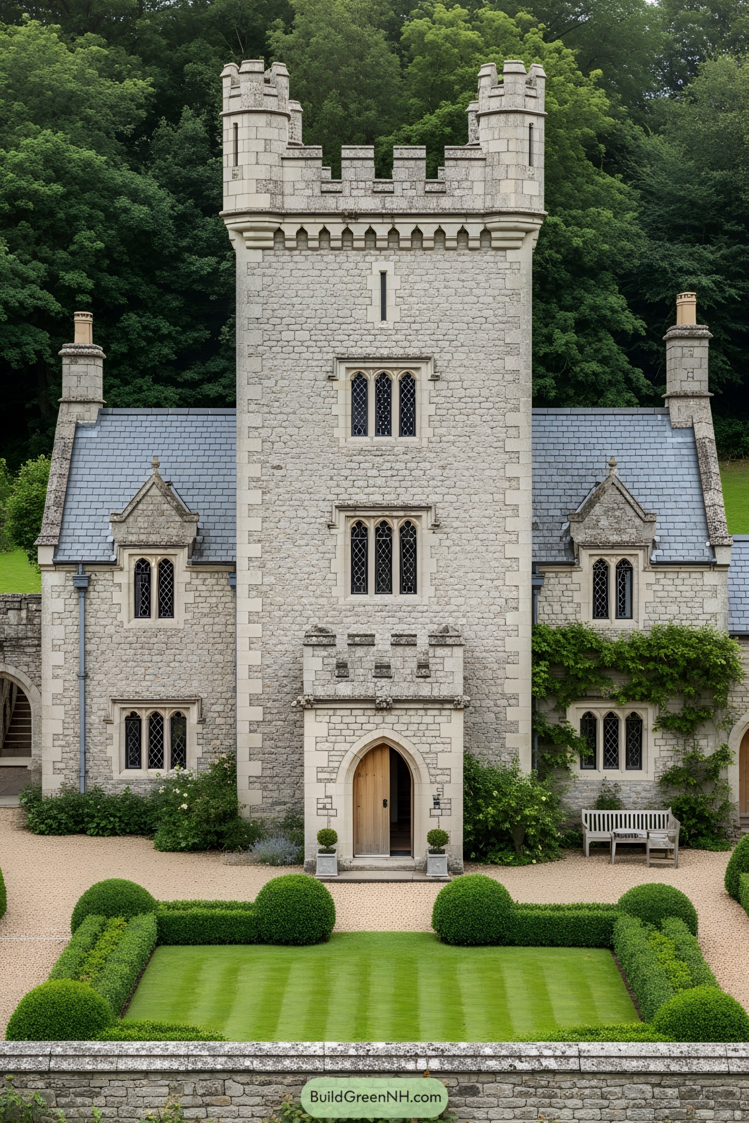 Stone mini-castle with lush garden