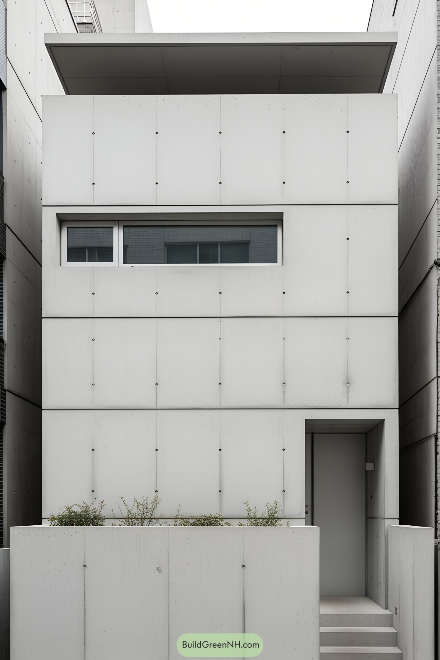Compact concrete house with geometric design and minimalist facade